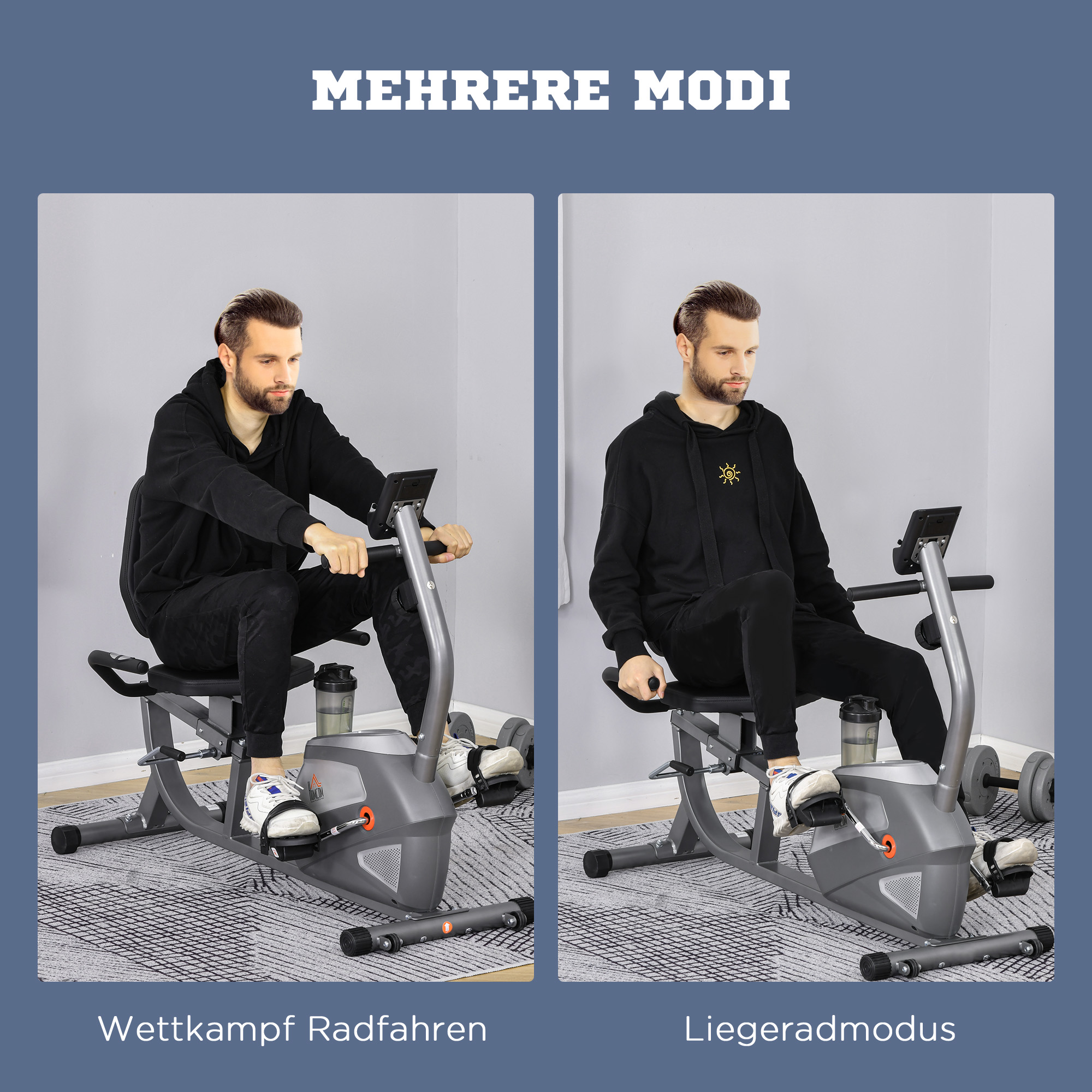Liegeergometer mit LCD-Anzeige 8 stufig einstellbarem Magnetwiderstand Liegefahrrad Heimtrainer mit Herzfrequenzsensoren, verstellbarer Rückenlehne, Sitzergometer für Senioren bis 110 kg