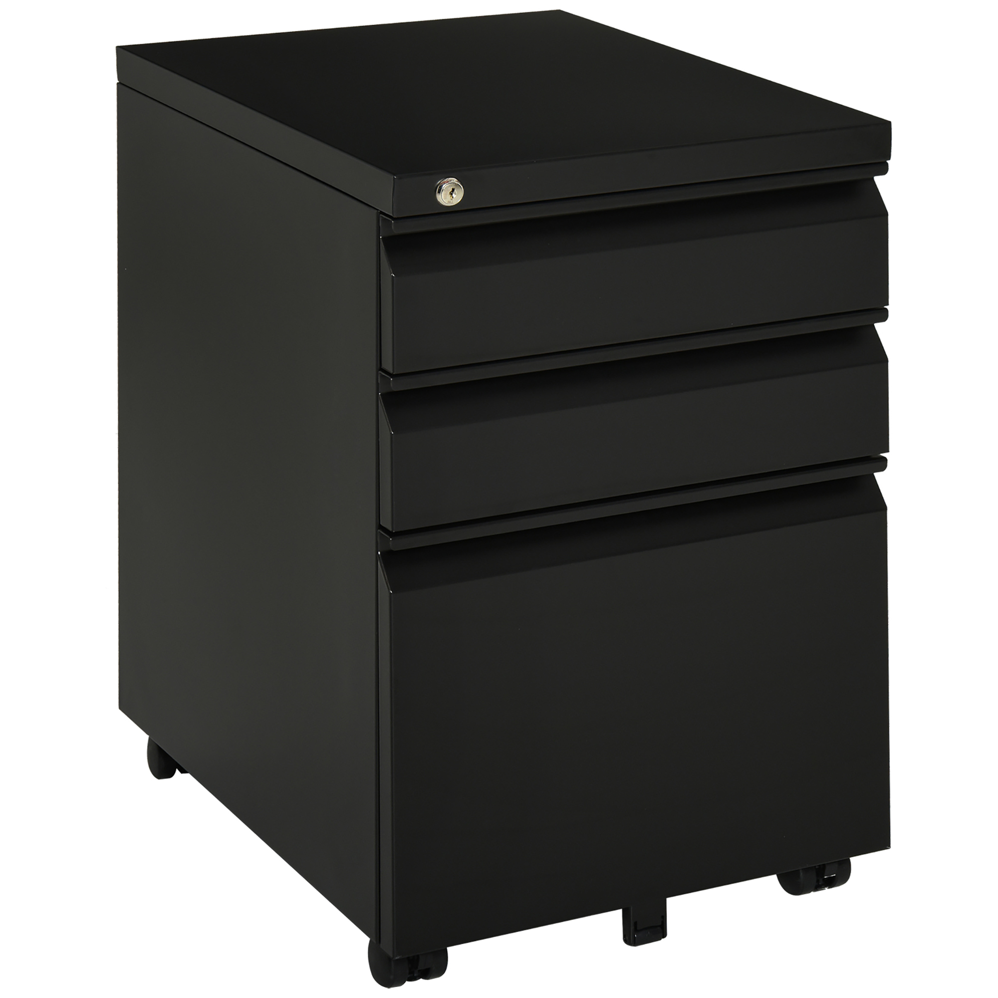 Rollcontainer, 3 Schubladen, 5 Räder, Hängeregister, abschließbar, Stahl, schwarz 39 x 48 x 60 cm