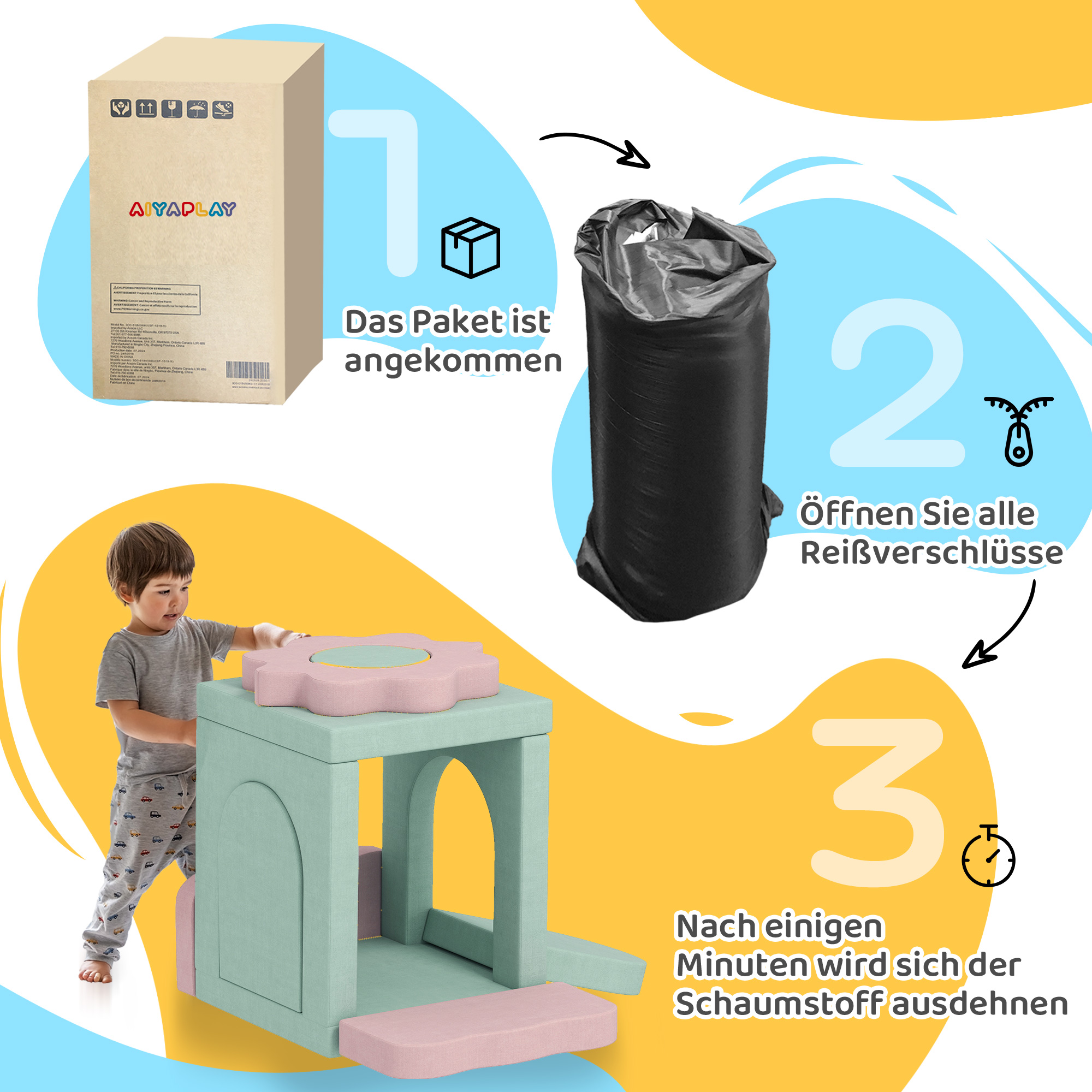 12-teiliges Set Schaumstoffblöcke zum Klettern, Bauen, Krabbeln, Indoor-Spielmatten mit Cordbezug, Grün+Rosa