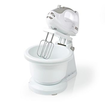 Handmixer | 200 W | 5 Geschwindigkeitsstufen | Turbo Funktion | Schüssel drehen / 2 Knethaken / 2 Quirle | Grau / weiß