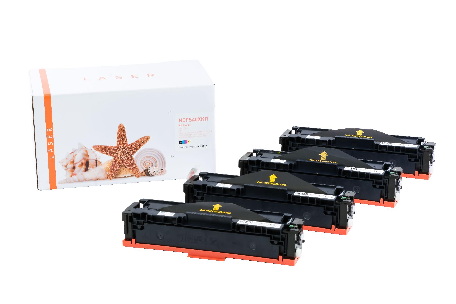 CF540XKIT alternativ Toner Rainbowkit für HP / CF540X / BK3.200 Seiten / CMY2.500 Seiten