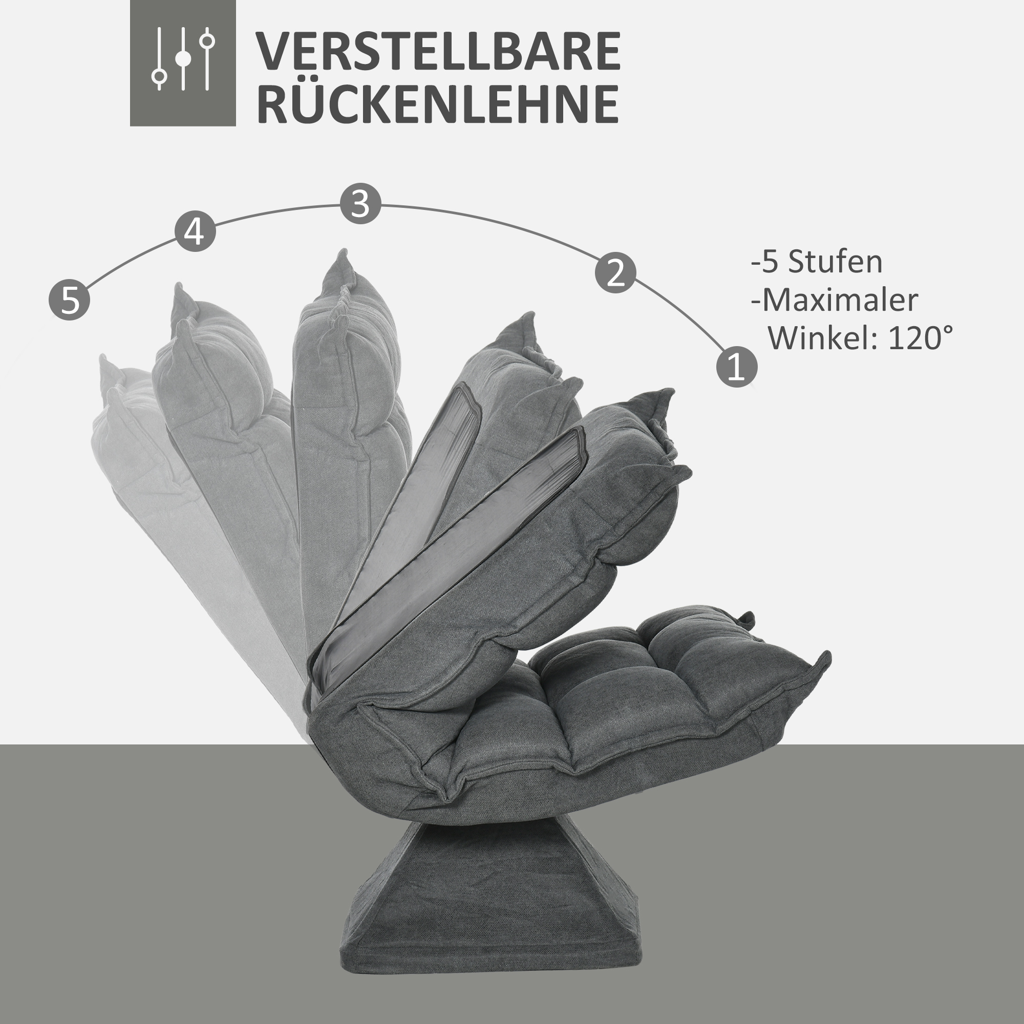 Relaxsessel Lesesessel, drehbar, Leinenoptik, 62 cm x 70 cm x 95 cm, Grau