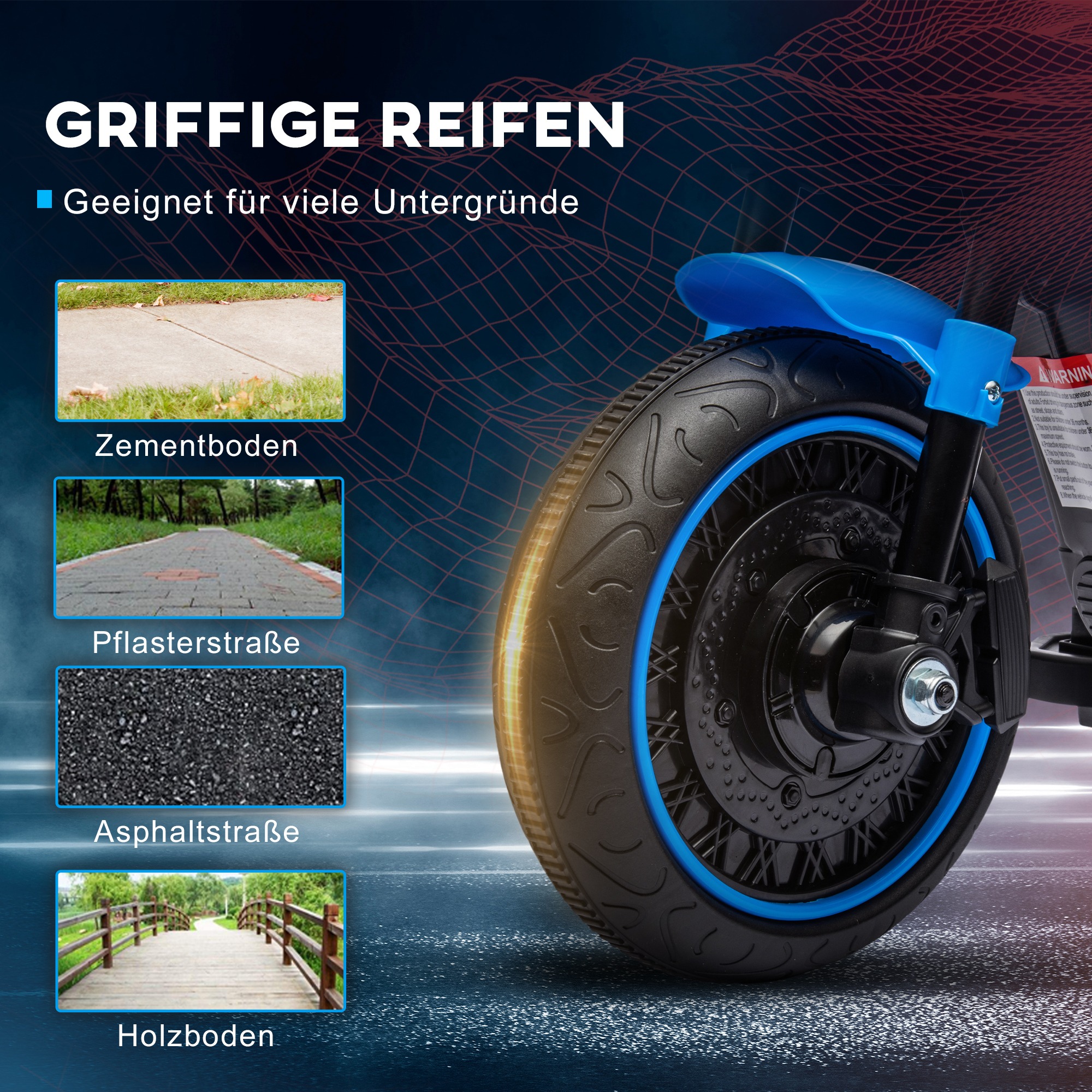 Kindermotorrad, Kinderfahrzeug, mit Scheinwerfer, 3 km/h, Blau + Schwarz