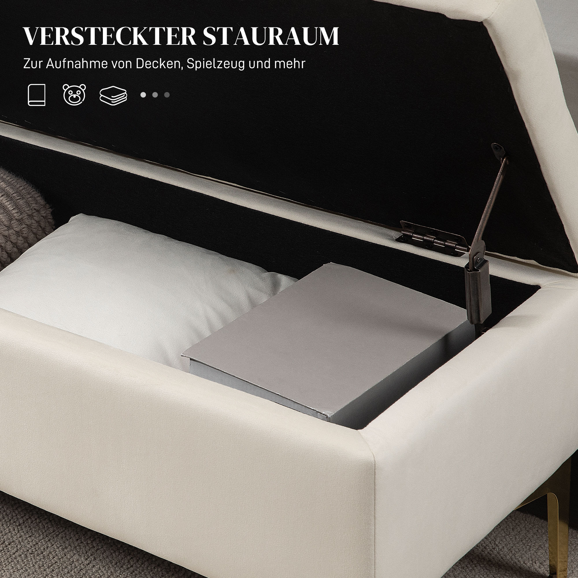 Sitzbank mit Stauraum, belastbar bis 120kg, 120x44x44,5cm, Beige