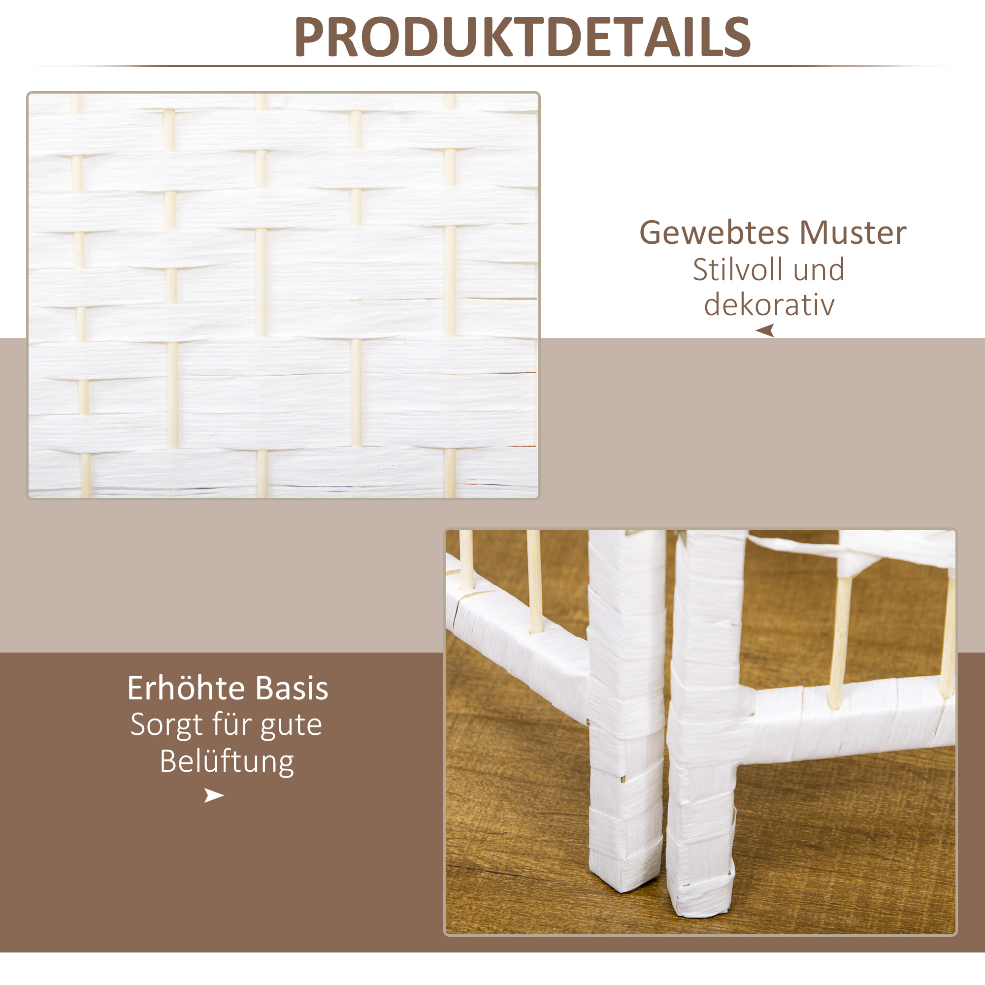 Paravent 4-teilig 160 x 170 cm Faltbar Raumteiler Trennwand aus Wellenfaser Trennwand für Wohnzimmer