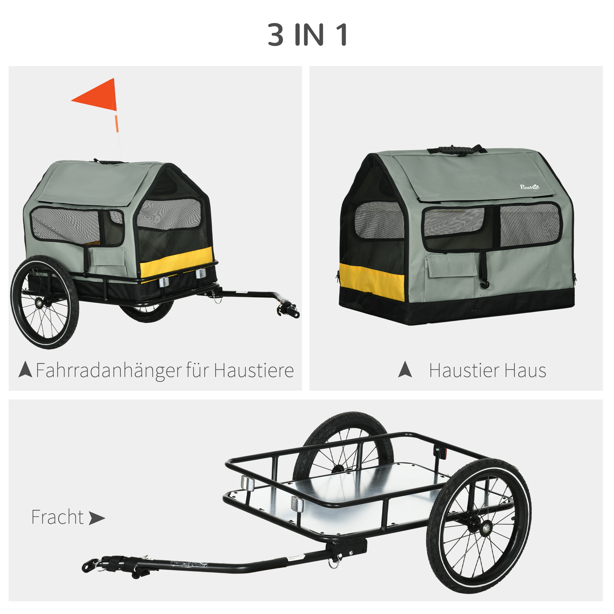 Hundeanhänger Fahrradanhänger Tieranhänger, 1 Wimpel, für Hunde bis zu 10 kg, Grün + Schwarz