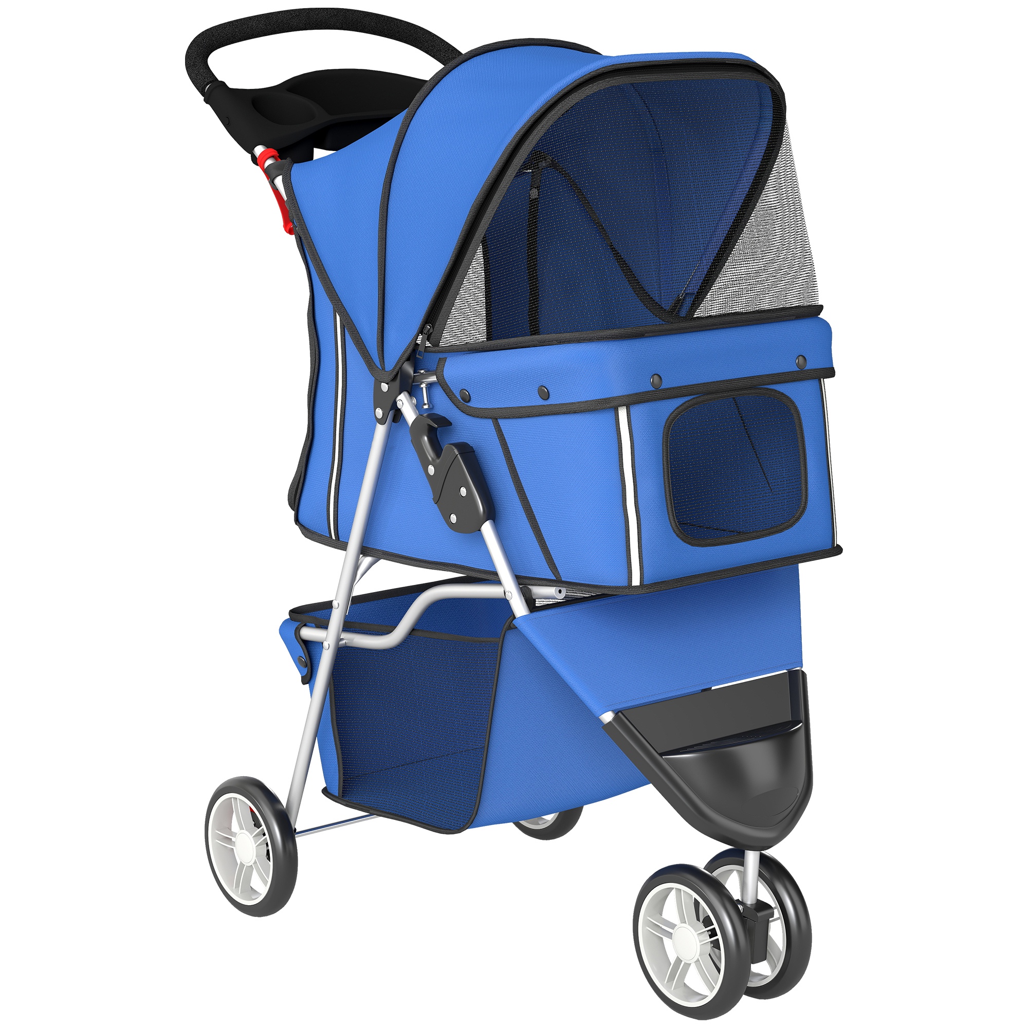 Hundewagen Hundebuggy Faltbar bis 10kg mit Aufbewahrungskorb, Kissen, Netzfenstern, für kleine Hunde, 77x44x102cm Blau