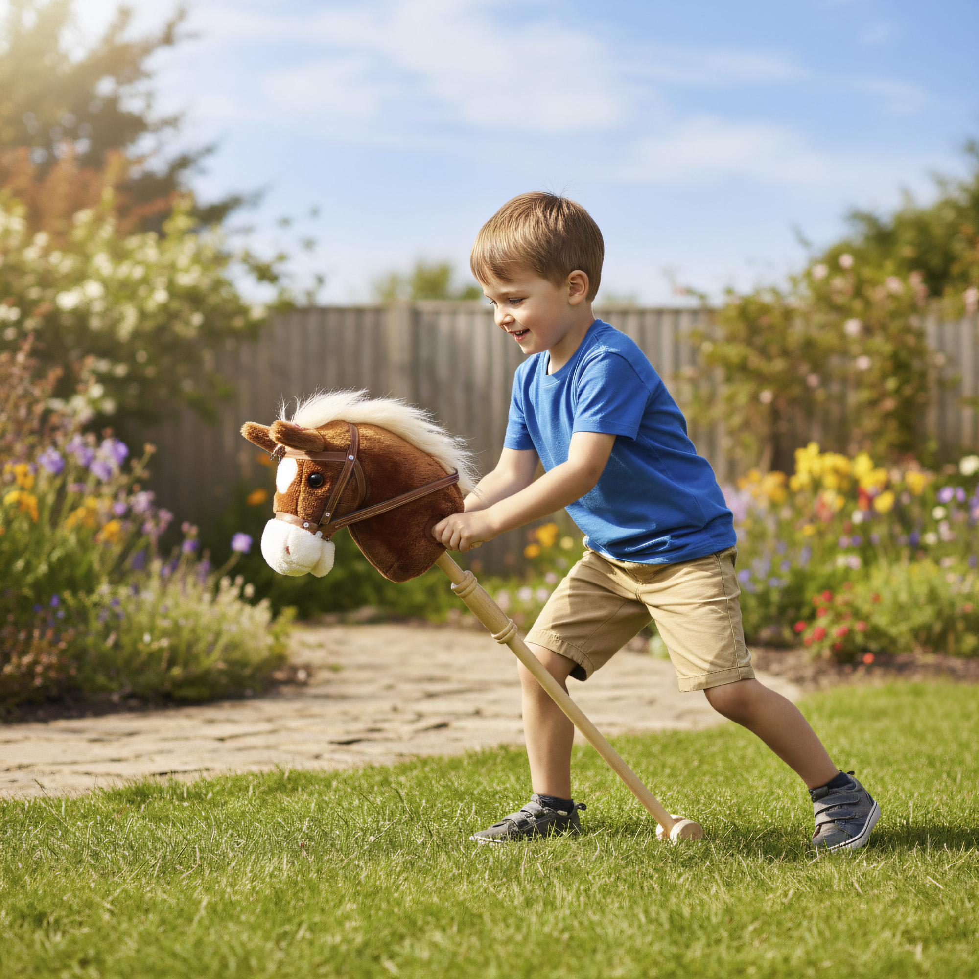 Steckenpferd Kinder Steckenpferde mit Sound, Griffe, Rolle, Stockpferd zum Reiten für Kinder 24+ Monate, Braun