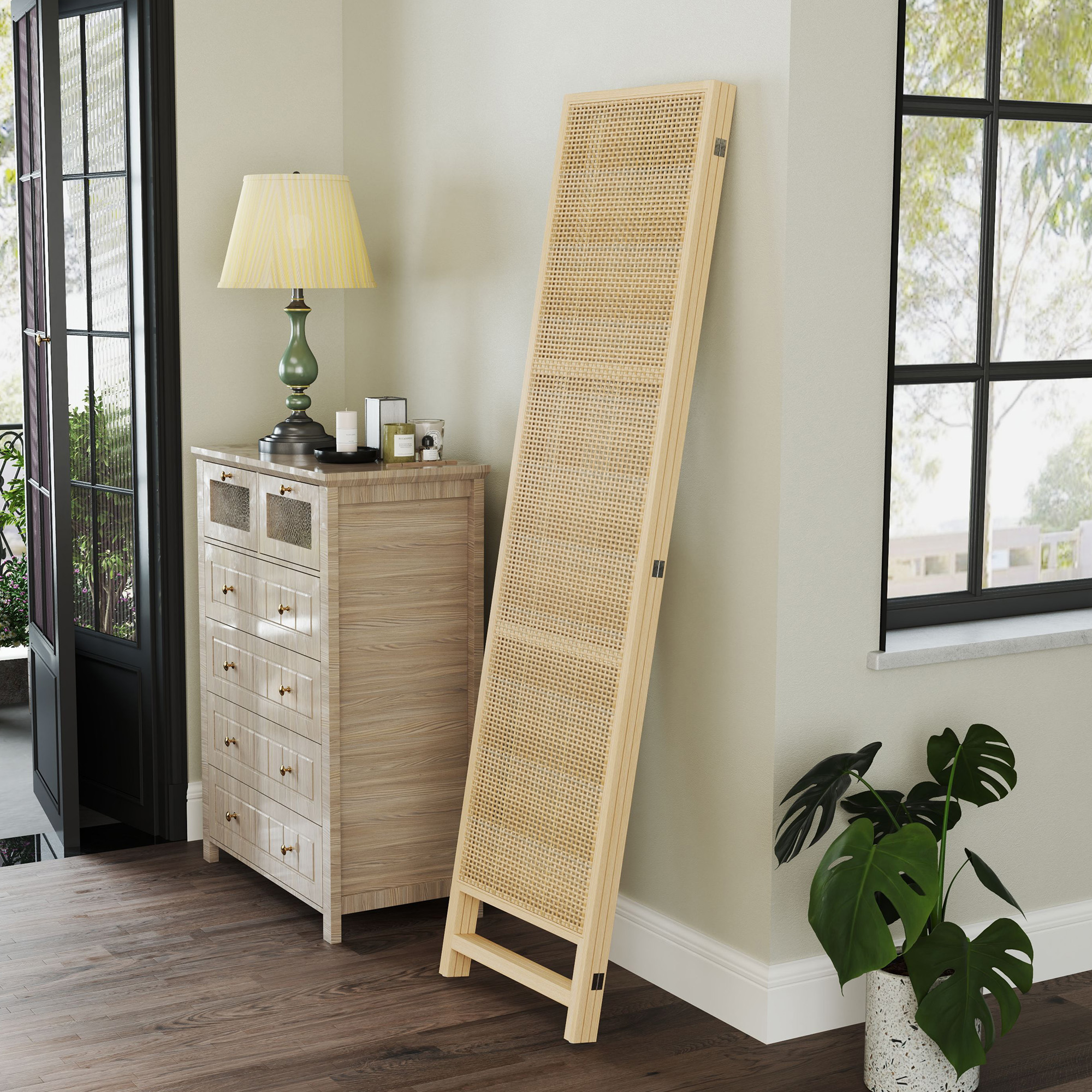 3-teiliger Raumteiler, 180 cm faltbarer Wandschirm, Freistehender Raumtrenner mit handgewebtem Design für Zuhause, Natur