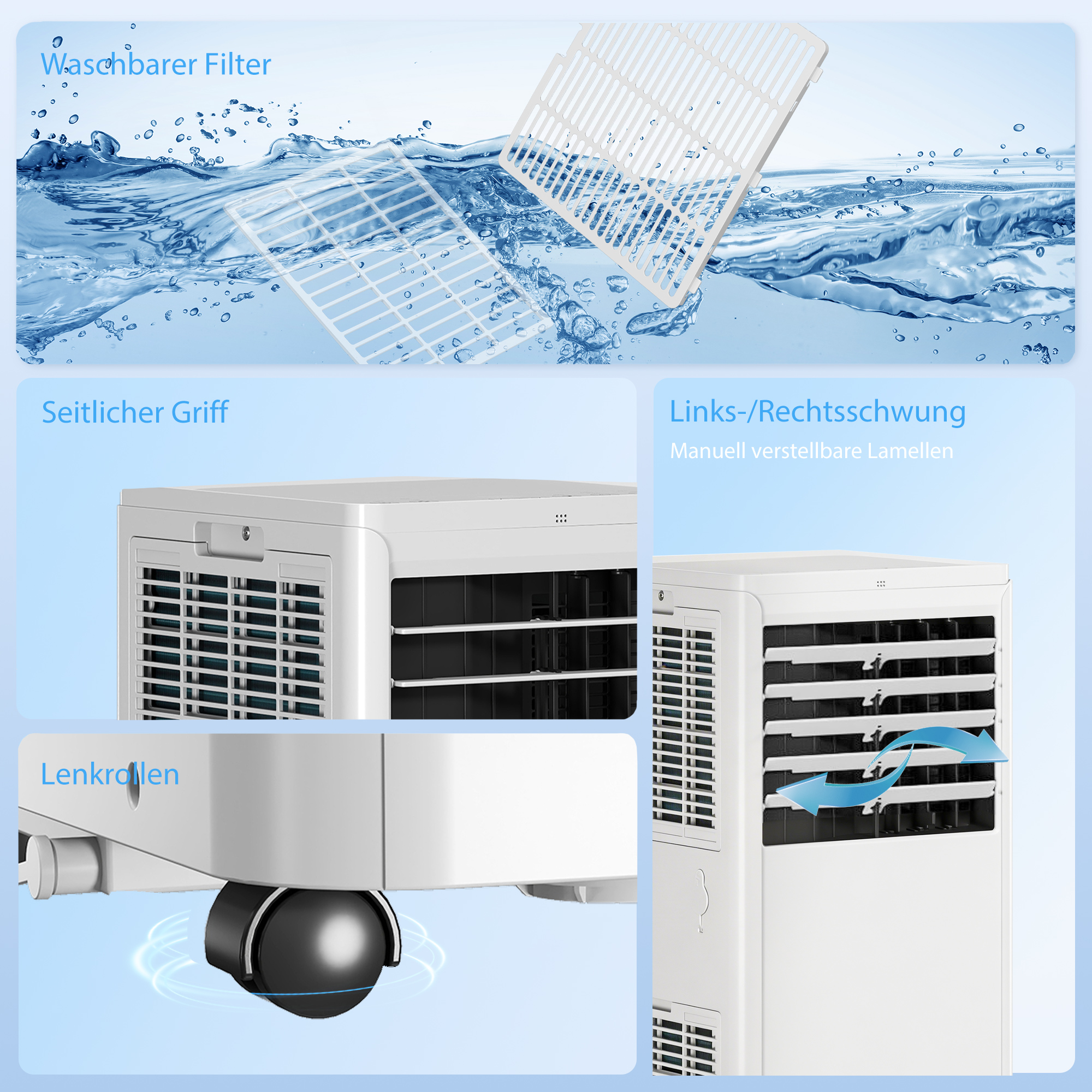 tragbares Klimagerät 7000 BTU, 4-in-1 Klimaanlage mit Kühlung, Entfeuchter, Ventilator, Schlafmodus