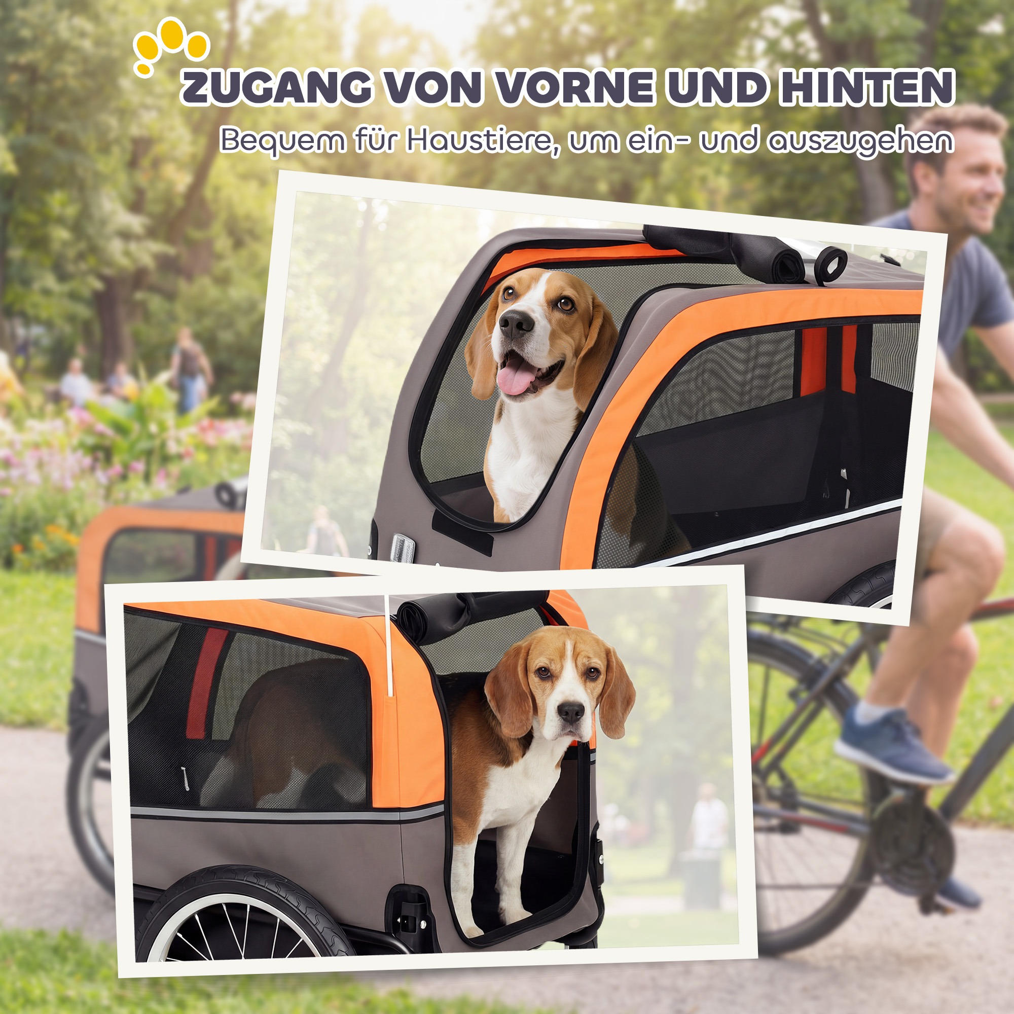Hundeanhänger Faltbarer Fahrradanhänger mit Sicherheitsreflektoren für Kleine Mittelgroße Hunde bis 20 kg Orange