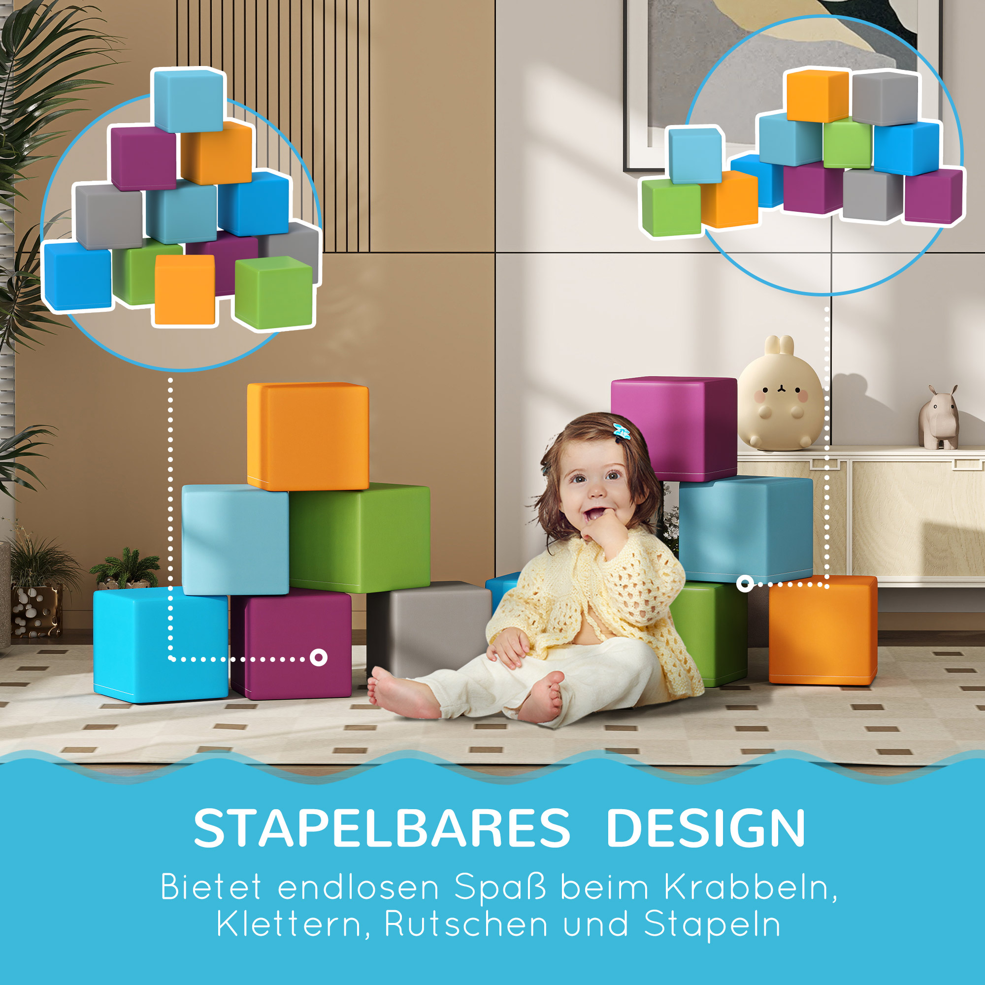 Kletter- und Krabbelspielzeug für Kinder, weicher EPE-Schaumstoff, 20x20x20 cm, Mehrfarbig, 1-3 Jahre