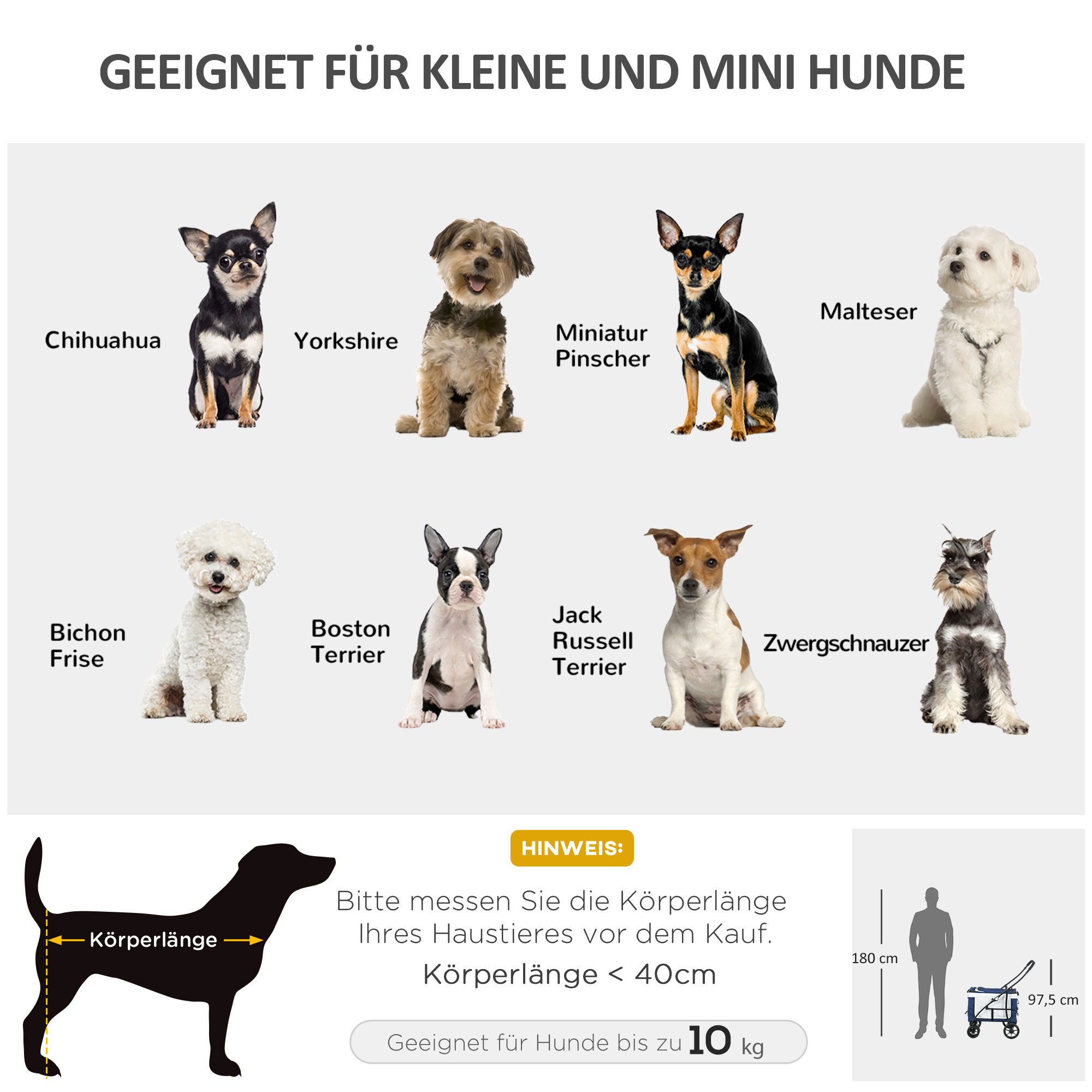 Hundbuggy Haustierbuggy Haustiertransporter bis 10kg klappbar verstellbare Trageriemen abnehmbarer Korb 81 x 58 x 97,5 cm Schwarz + Blau + Weiß