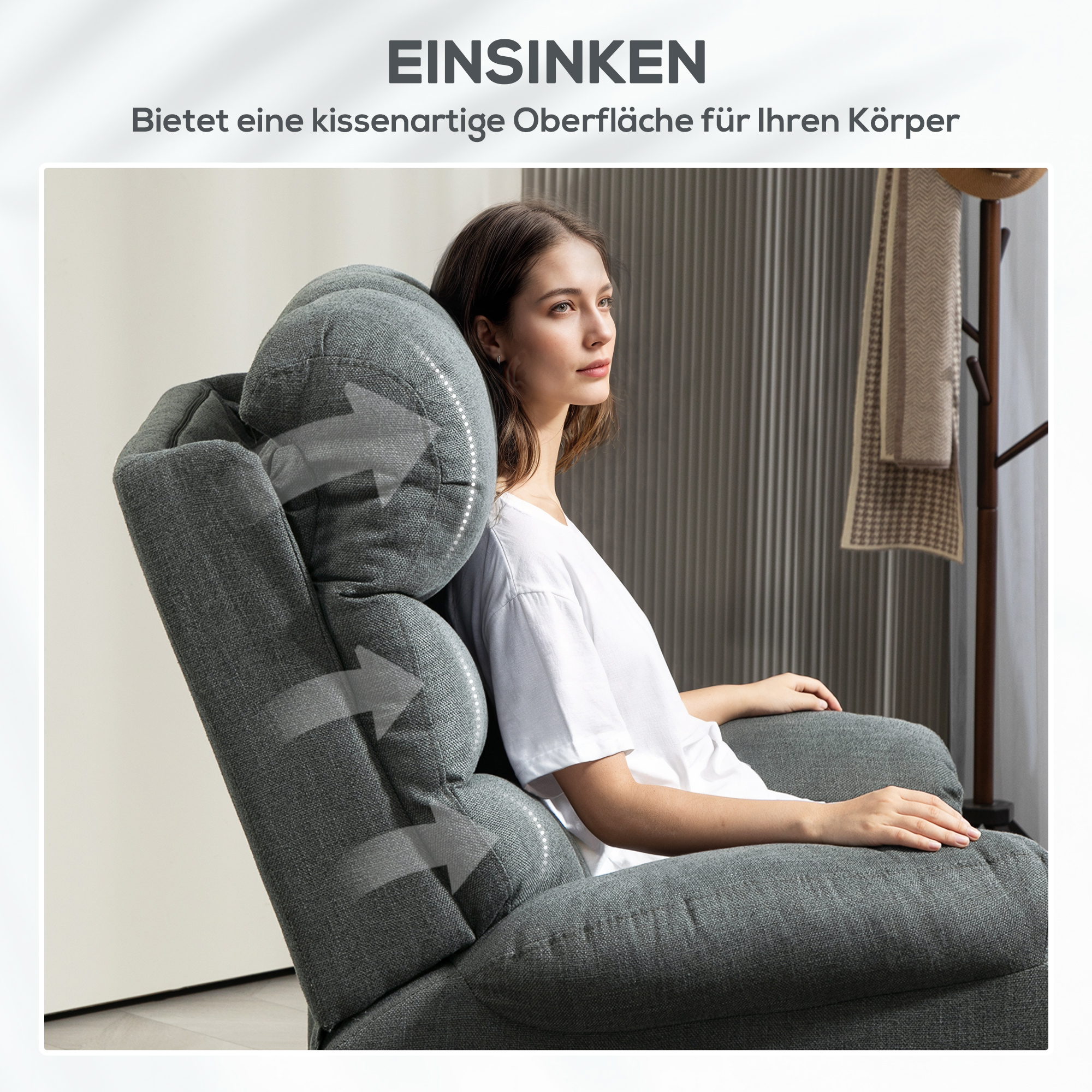 Aufstehsessel, elektrischer Liegesessel mit Massagefunktion, Polstersessel mit Aufstehfunktion, Metall, Stoff, Grau