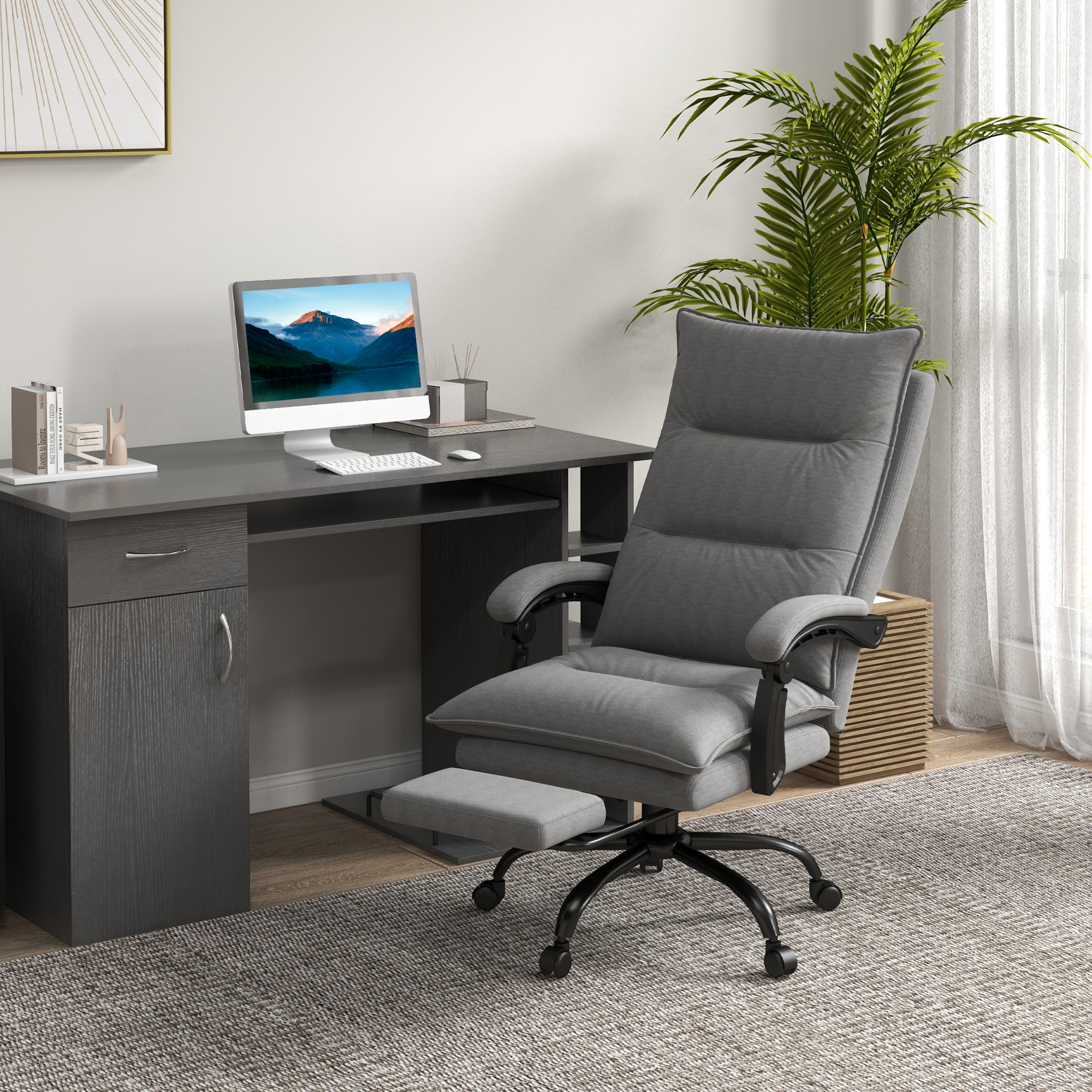 Bürostuhl mit Massagefunktion, Heizfunktion, Fernbedienung, ausfahrbare Fußstütze, neigbar, grau