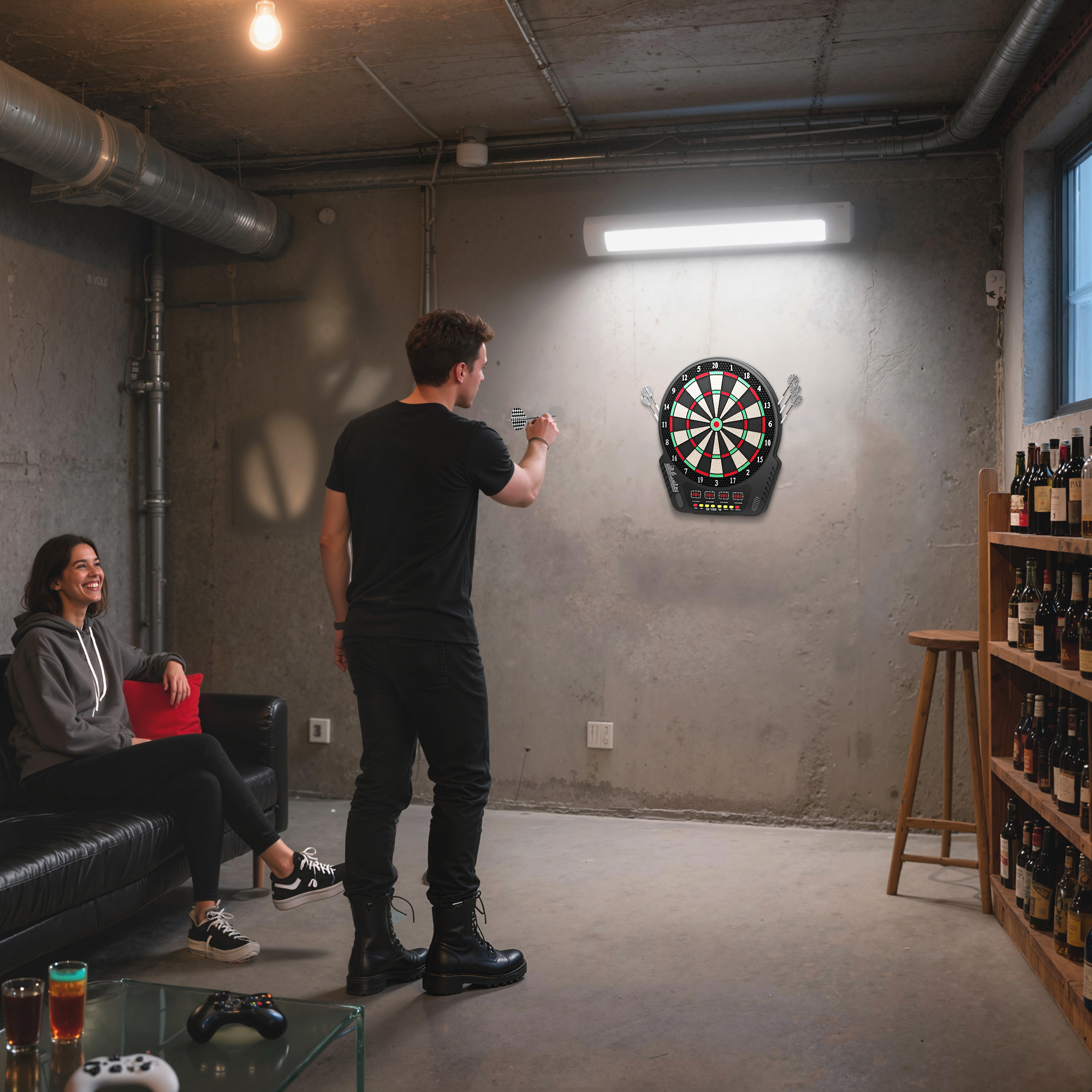 elektronische Dartscheibe Dartboard Dart-set mit LED Anzeige mit automatischer Wertung Soundeffekte 6 Darts 24 Dartköpfe 27 Spiele und 243 Trefferoptionen für 16 Spieler 44 x 51,5 x 3,2 cm
