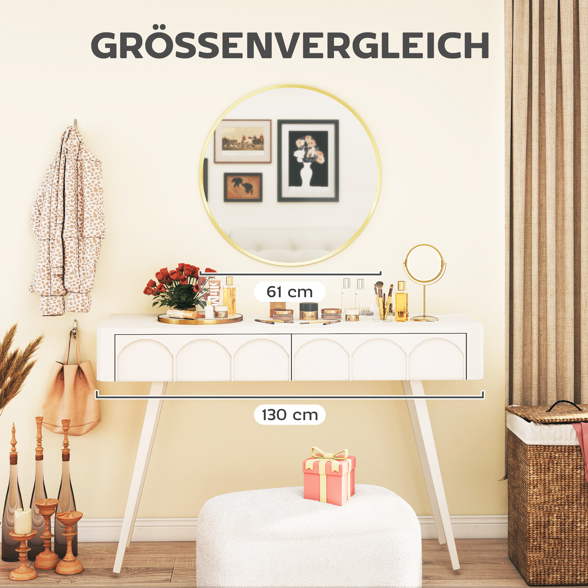 Wandspiegel, modernes Design, 61 x 61 cm, Gold