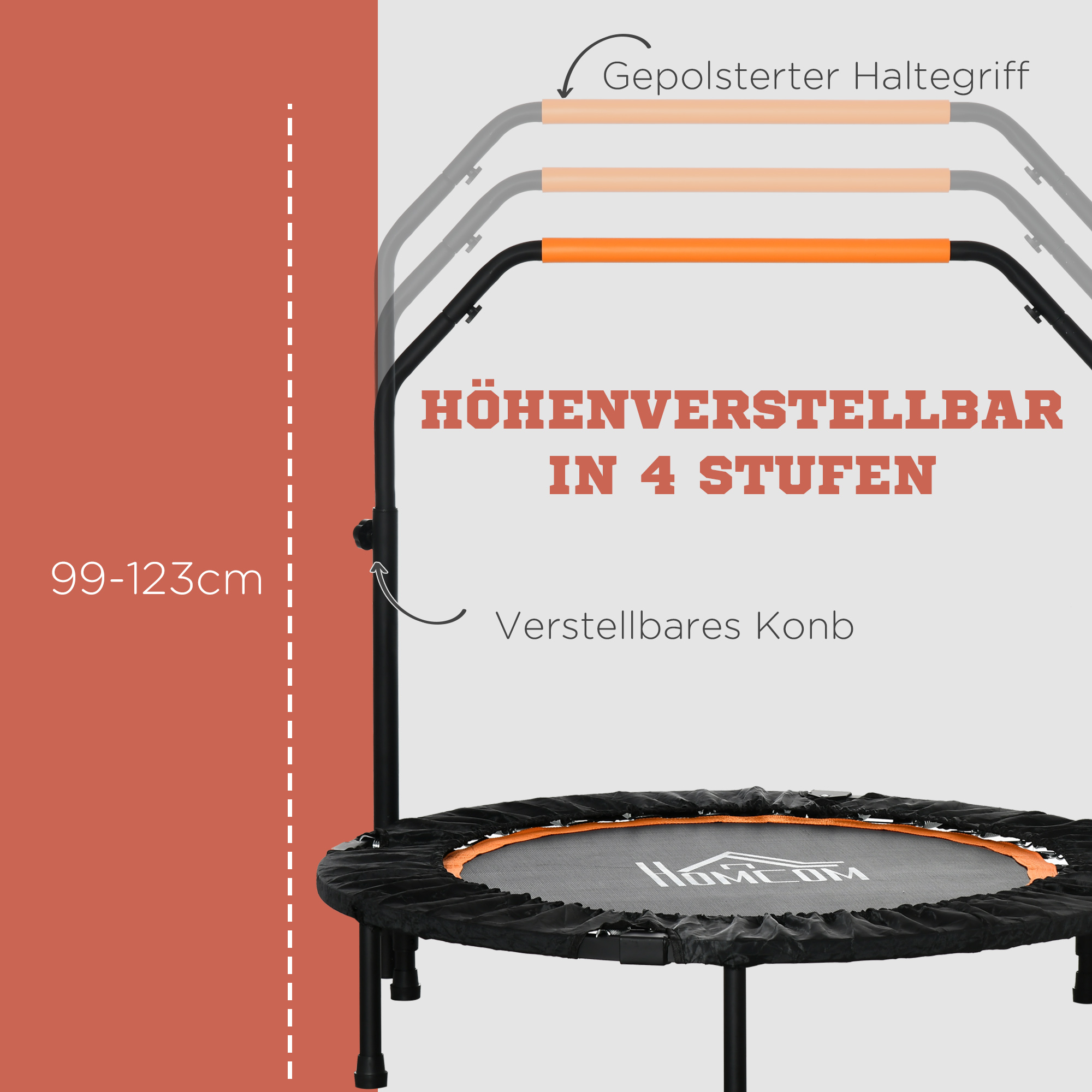 Fitnesstrampolin, klappbar, verstellbarer Haltegriff, Ø102 x 123H cm, bis 150 kg, Schwarz