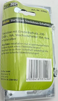 DELPHI Set Steckdose + Schalter + Rahmen / 250V~/ 16A, Steckanschluss, silber