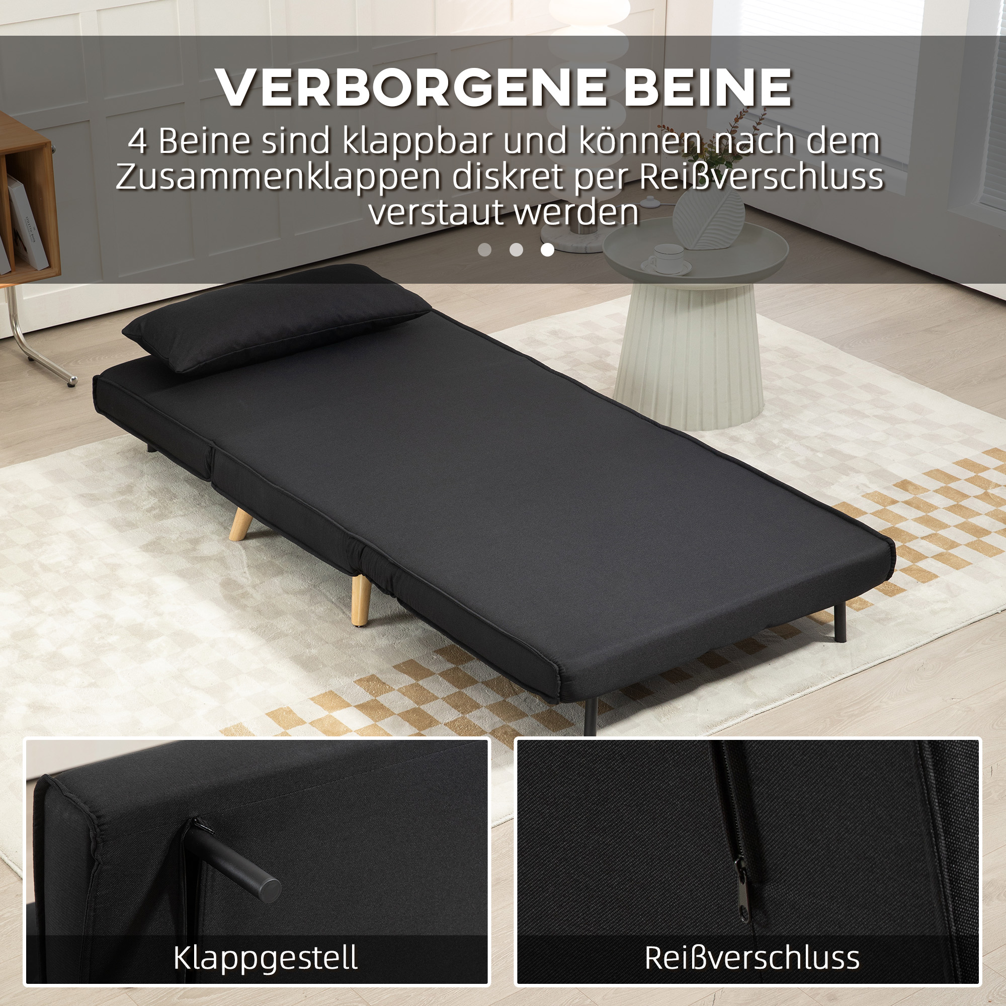 Relaxsessel mit Bettfunktion, für 1 Person, Modern-Design, bis 350 kg, 94x78x80cm, Schwarz