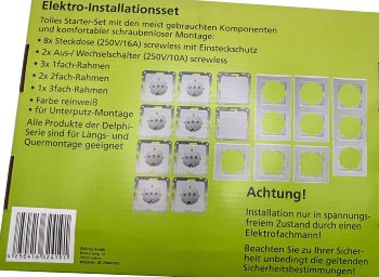 DELPHI Starter-Kit, 16-teilig "PRO",weiß / 8x Steckdose, 2x Schalter, Klemmanschluß