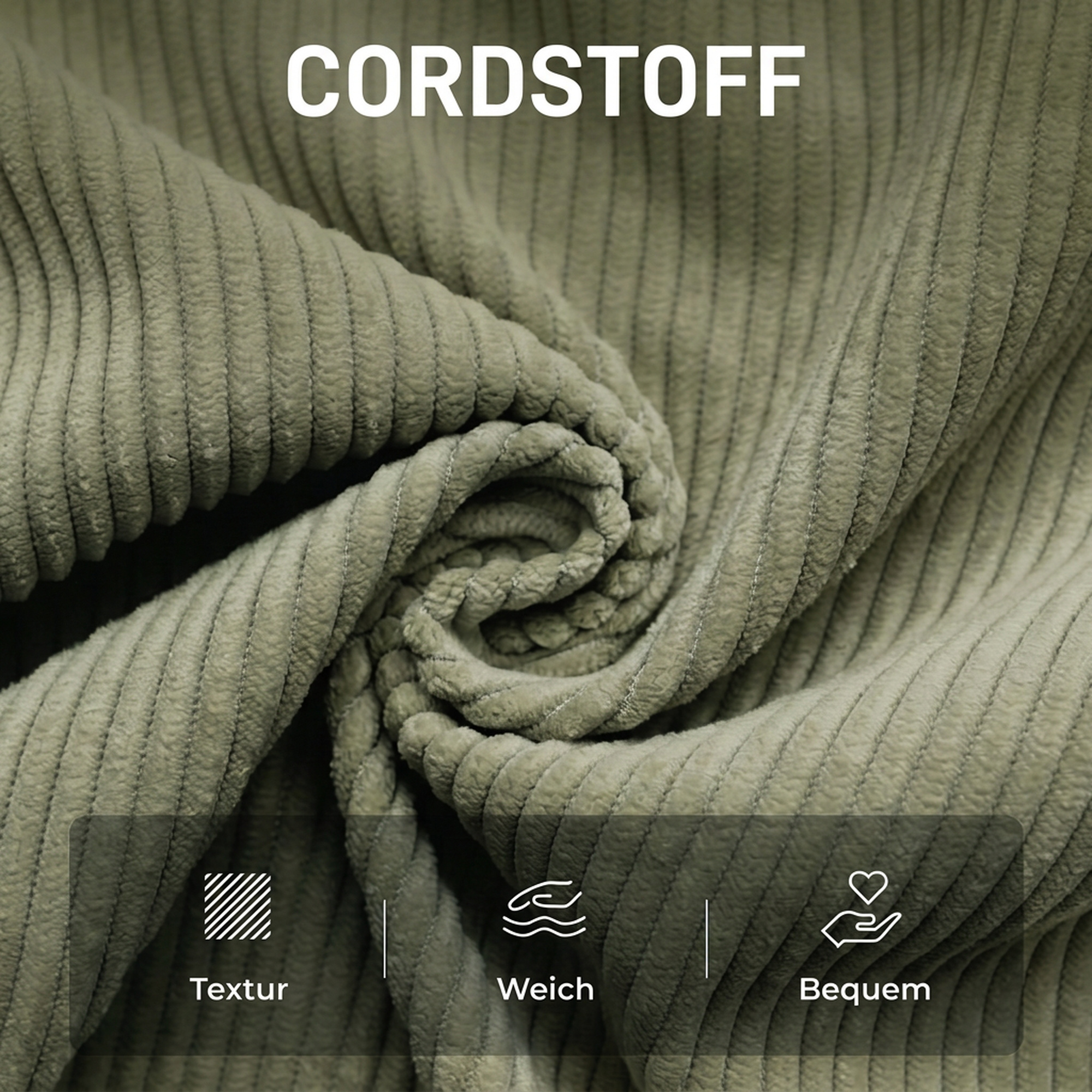 Loungesessel mit Hocker, 360° drehbar, Cordbezug, höhenverstellbare Fußstütze, Grün