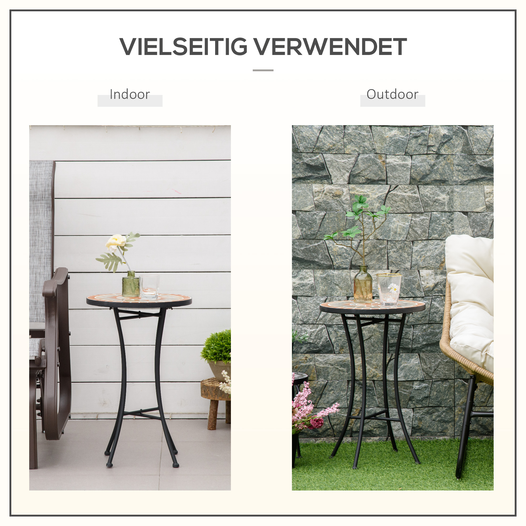 Beistelltisch Gartentisch Ø35,5cm Rund wetterfest im Mesh-Stil Balkontisch mit Mosaik-Muster Metall Campingtisch Kaffeetisch für Wohnzimmer Büro Outdoor Indoor Gelb+Grau