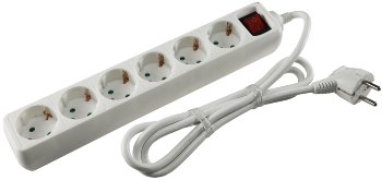 Schutzkontakt-Steckdosenleiste 6-fach / 3600W, 1,4mKabel, mit Schalter, weiß