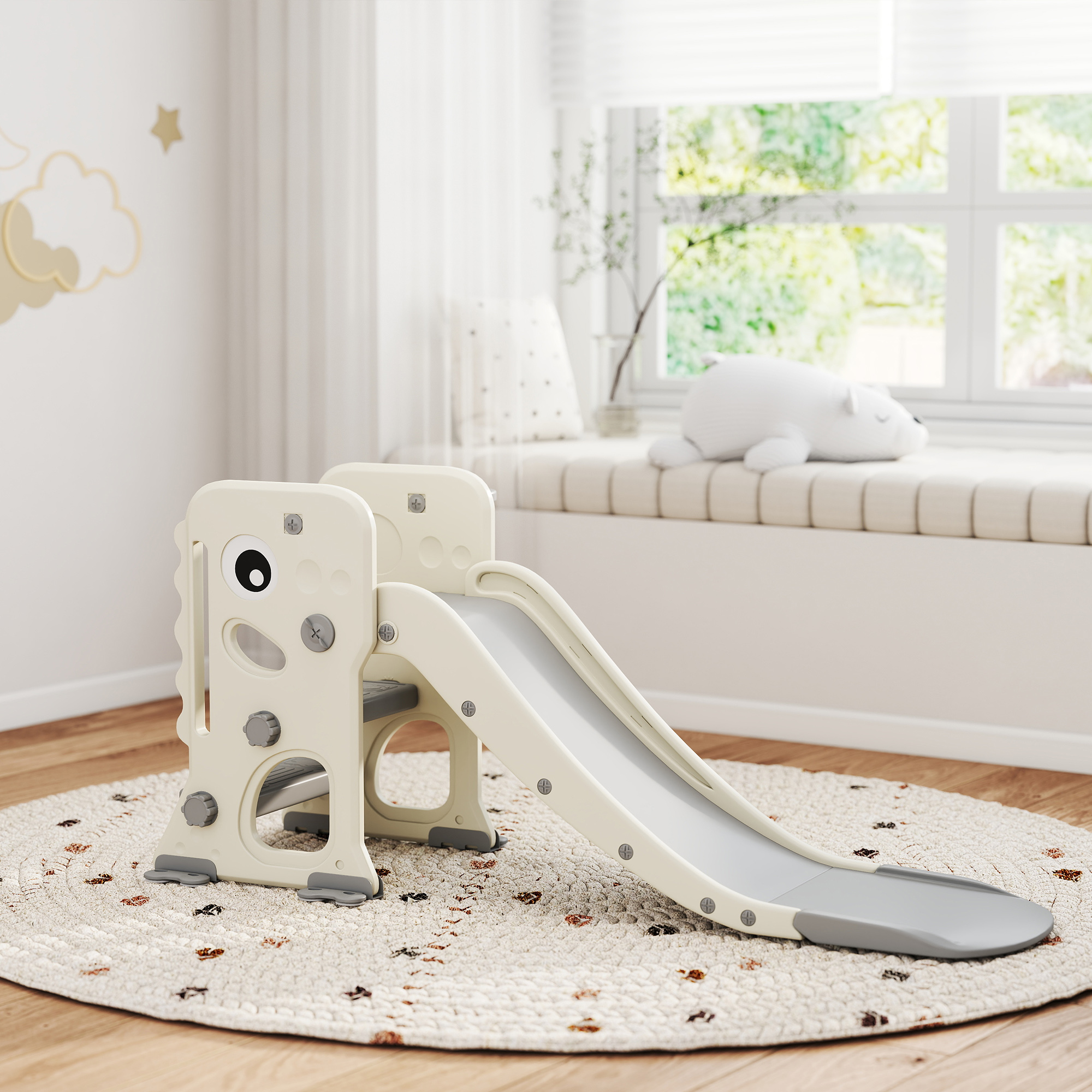 3-in-1-Kinderrutsche mit Klettergerüst, Basketballkorb Ball, faltbare Indoor-Kleinkindrutsche für Kinder 2-5 Jahren