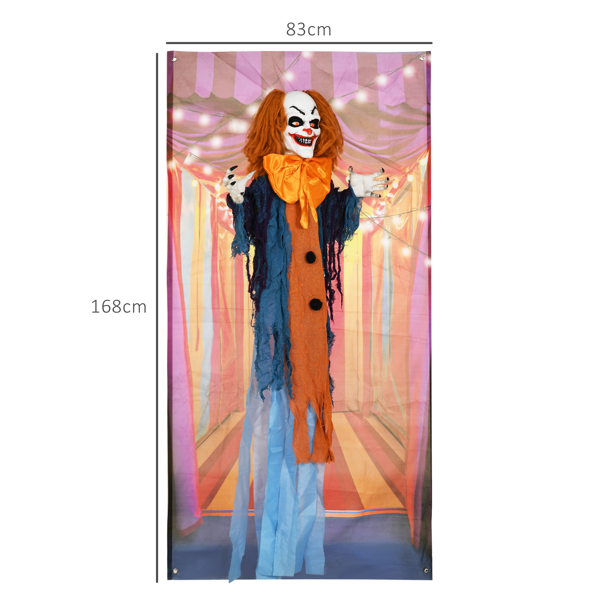 Horrorclown, Helloweendeko, aktiviert mit Geräusche/Berührung, rote Augen, Sound, 168 cm Horrorclown, Helloweendeko, aktiviert mit Geräusche/Berührung, rote Augen, Sound, 168 cm