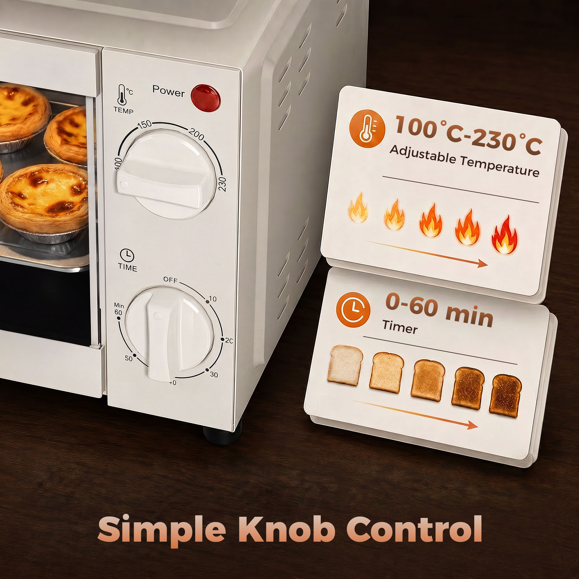 Minibackofen, 9 L Mini-Ofen mit Backblech, Grillrost, mit einstellbarer Temperatur und Garzeit, Edelstahl, Cremeweiß