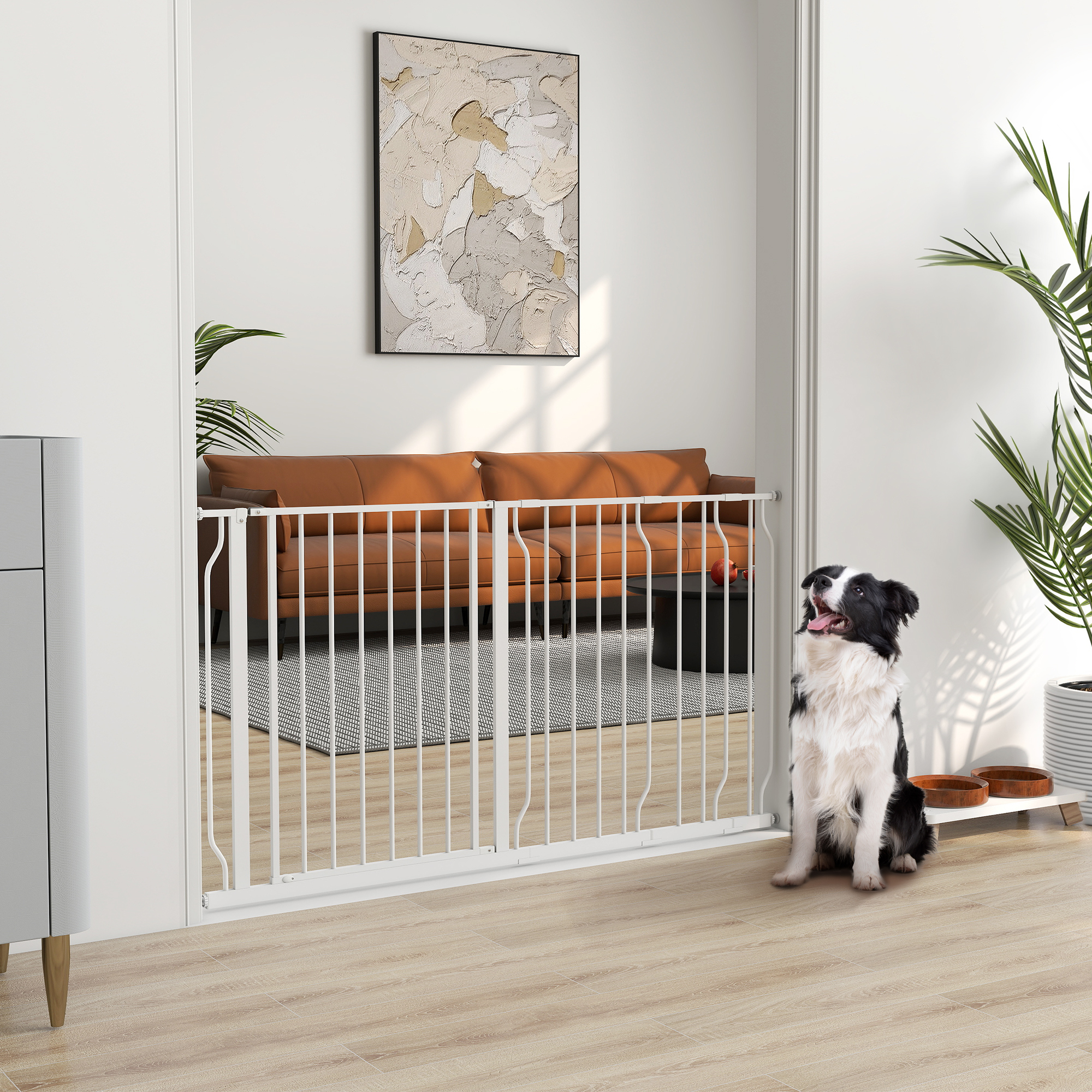 Hunde-Türabsperrung, längenverstellbar 75-145cm, Montage ohne Bohren, Stahlrahmen, Weiß
