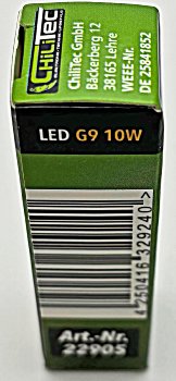 LED Stiftsockel G9, 10W, 1140lm / 330°, 230V, 4000K, neutralweiß