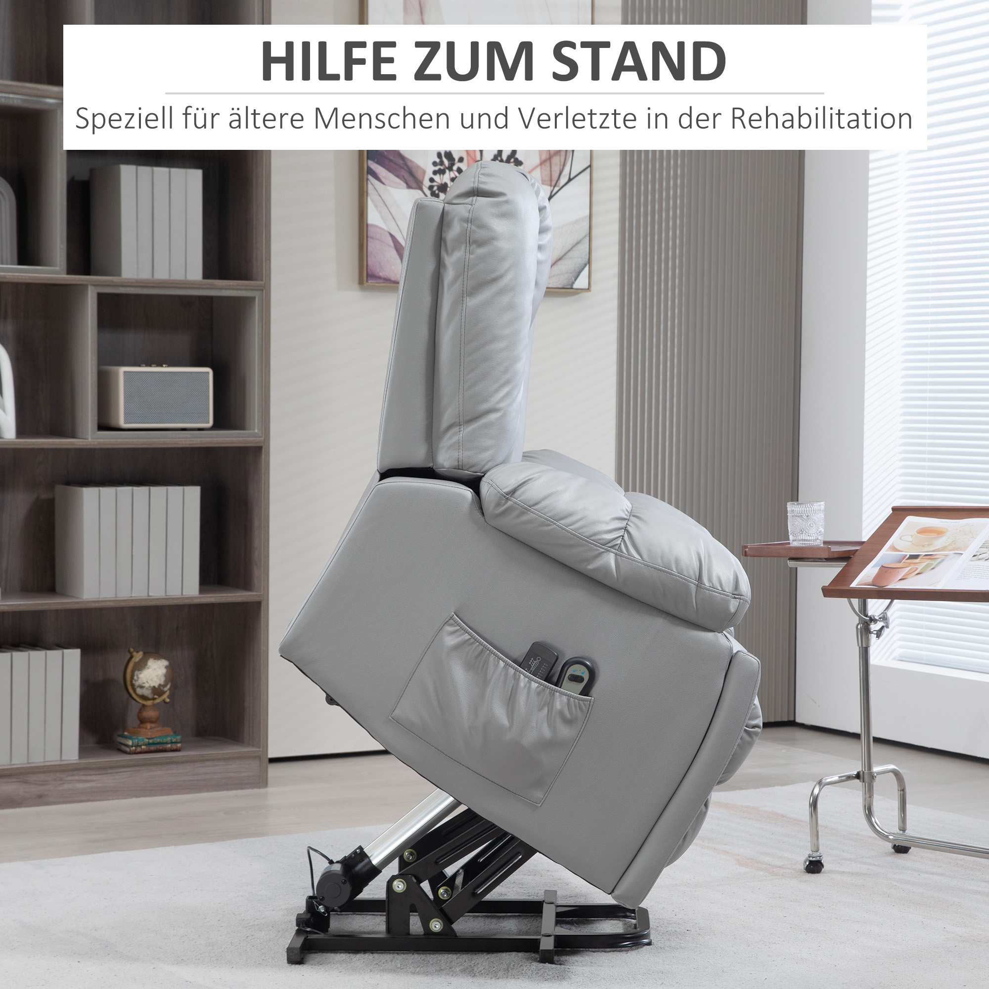 Massagesessel Relaxsessel Seniorensessel, Fernbedienung, Seitentaschen, 94 cm x 96 cm x 106 cm, Dunkelgrau