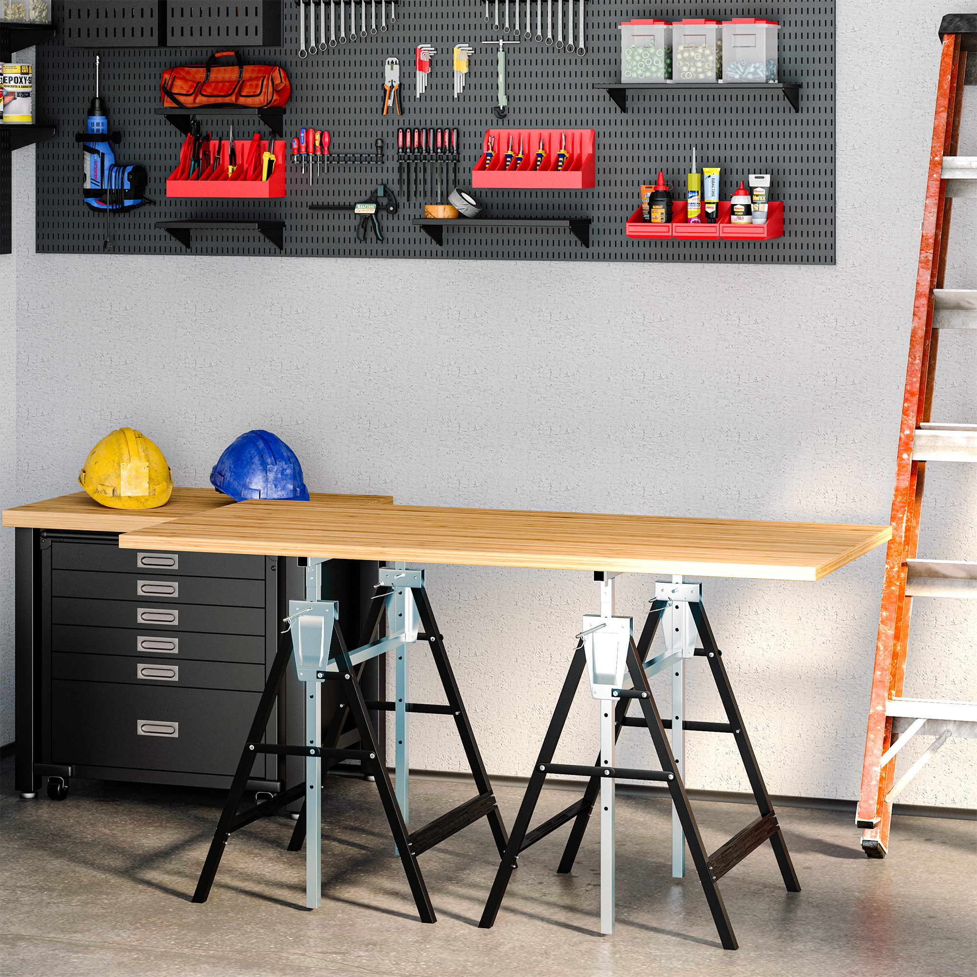 2 x Gerüstbock Unterstellbock Klappbock höhenverstellbar bis 200kg Stahl Schwarz 68 x 58 x 80-130 cm