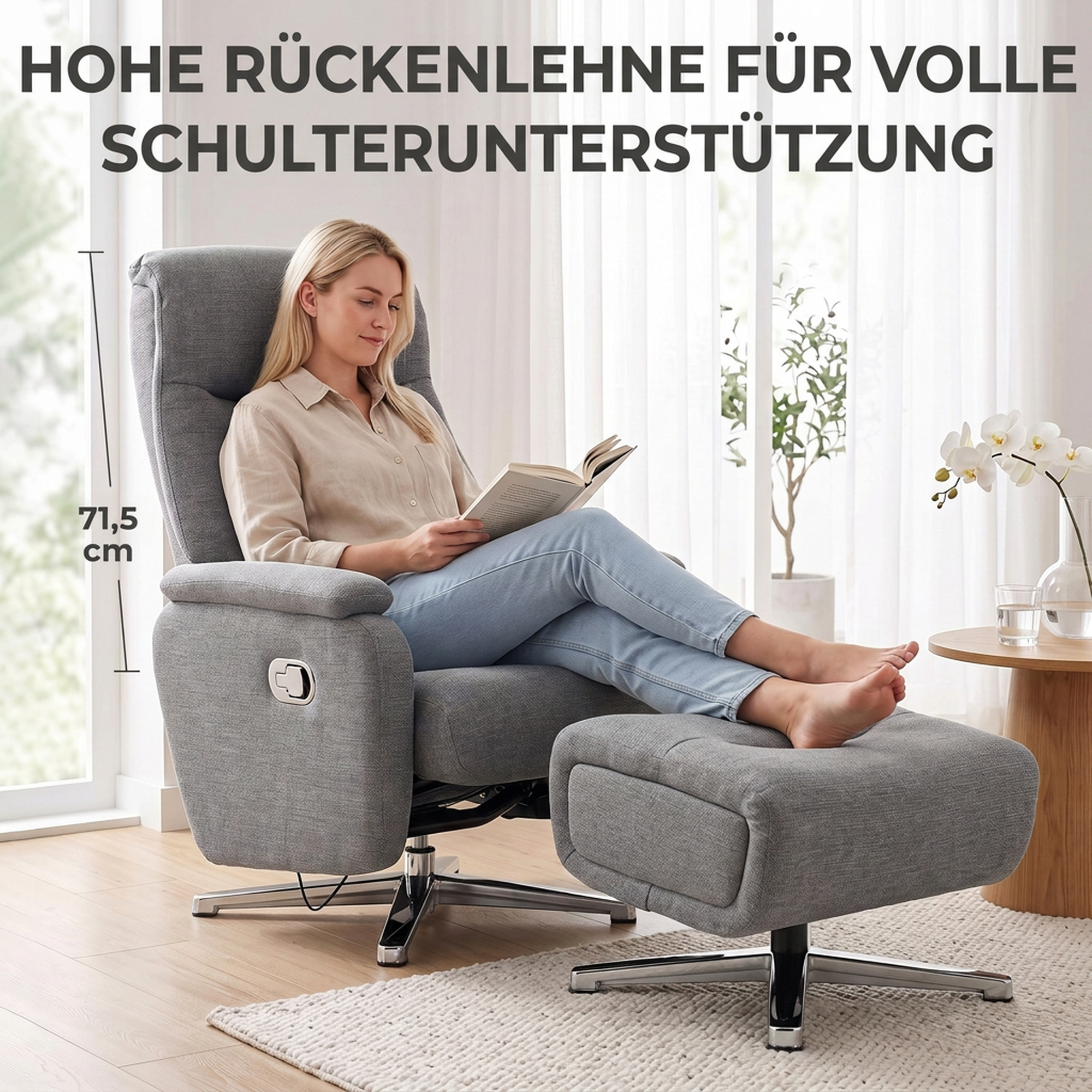 Relaxsessel manuell verstellbar Loungesessel mit Hocker Dunkelgrau