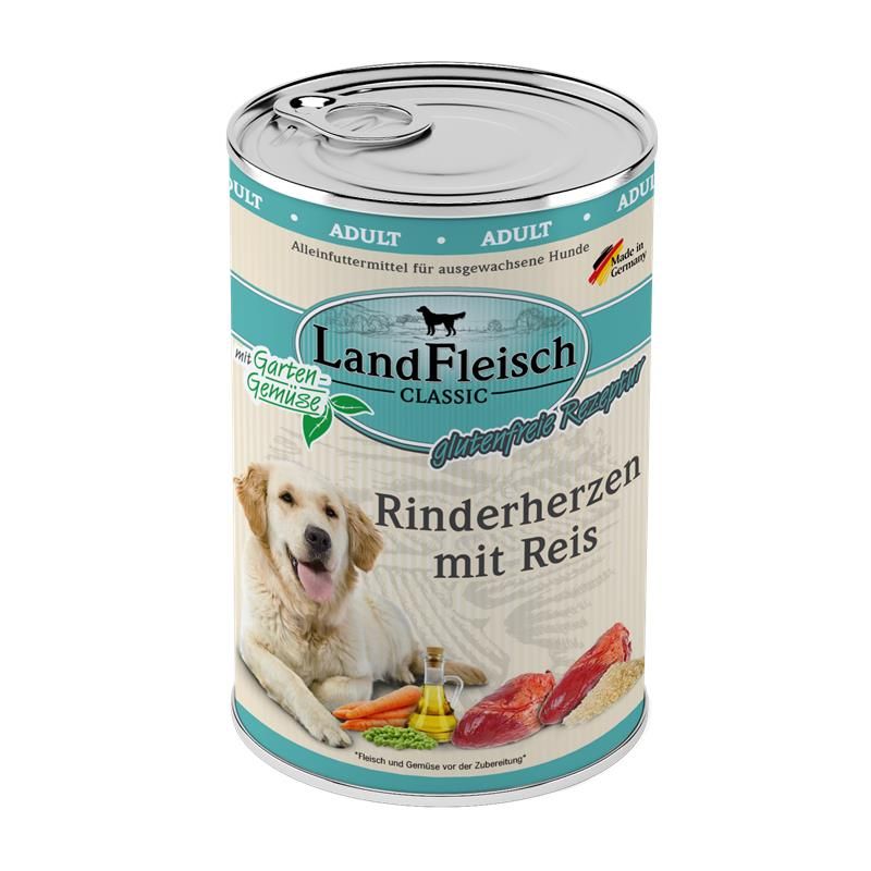 Landfleisch Dog Classic Rinderherzen mit Reis & Gartengemüse - 400g Landfleisch Dog Classic Rinderherzen mit Reis & Gartengemüse - 400g