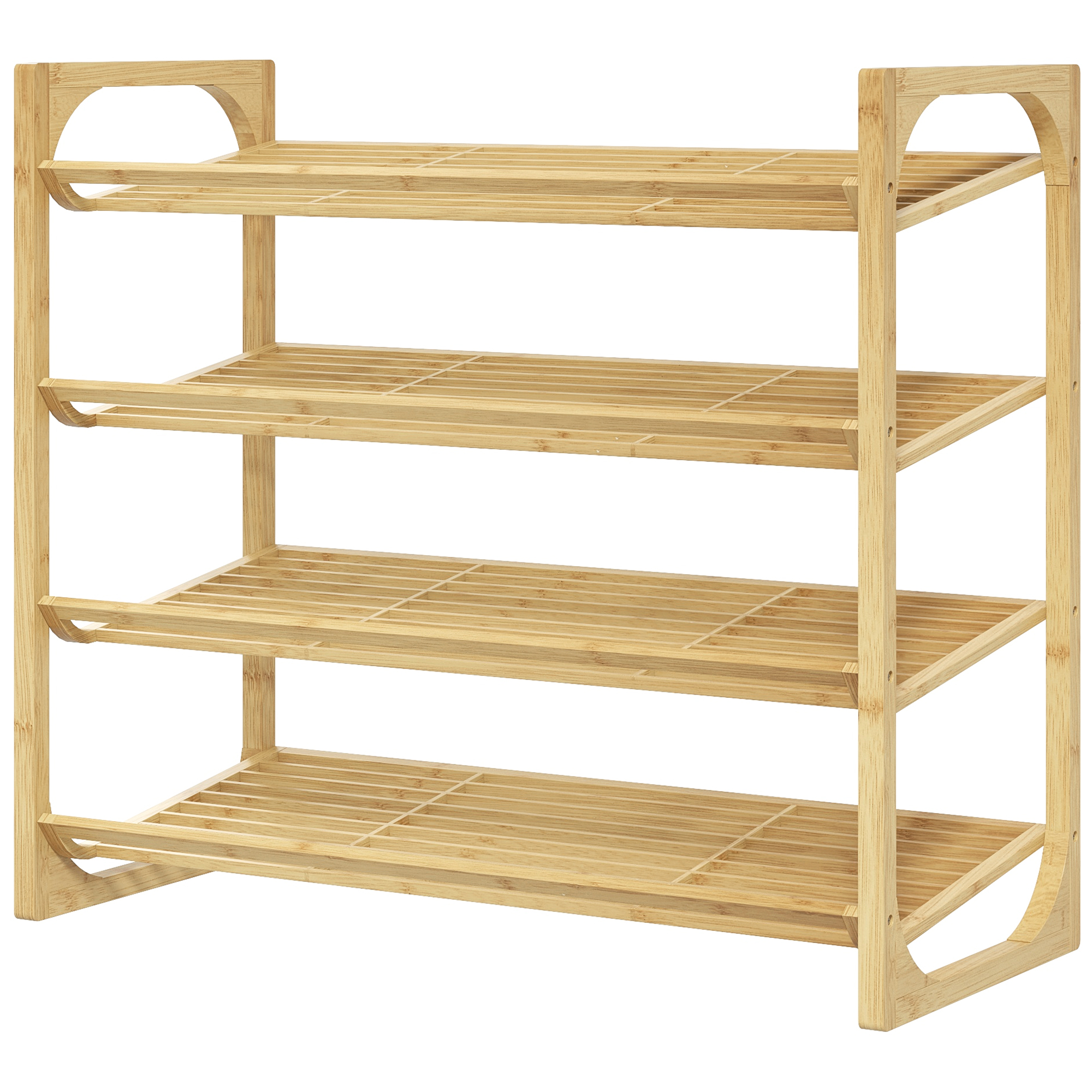 Schuhregal aus Bambus, 15,5 cm Regalhöhe, belüftetes Latten-Design, 76 x 33 x 67 cm, Naturholz-Effekt
