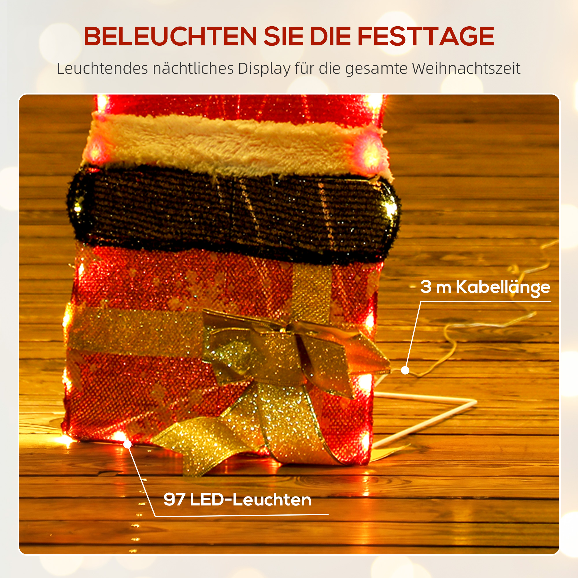 97er LED Weihnachtsdeko, Weihnachten Weihnachtsmann in warmweiß, Stahlrahmen Mehrfarbig