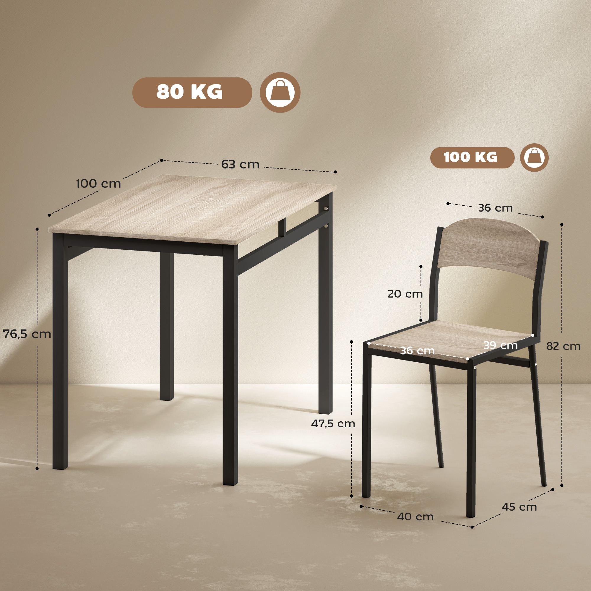 5-teilige Essgruppe, Esstisch mit 4 Stühlen, platzsparendes Küchentisch-Set, Sitzgruppe für Esszimmer, Küche, Schwarz