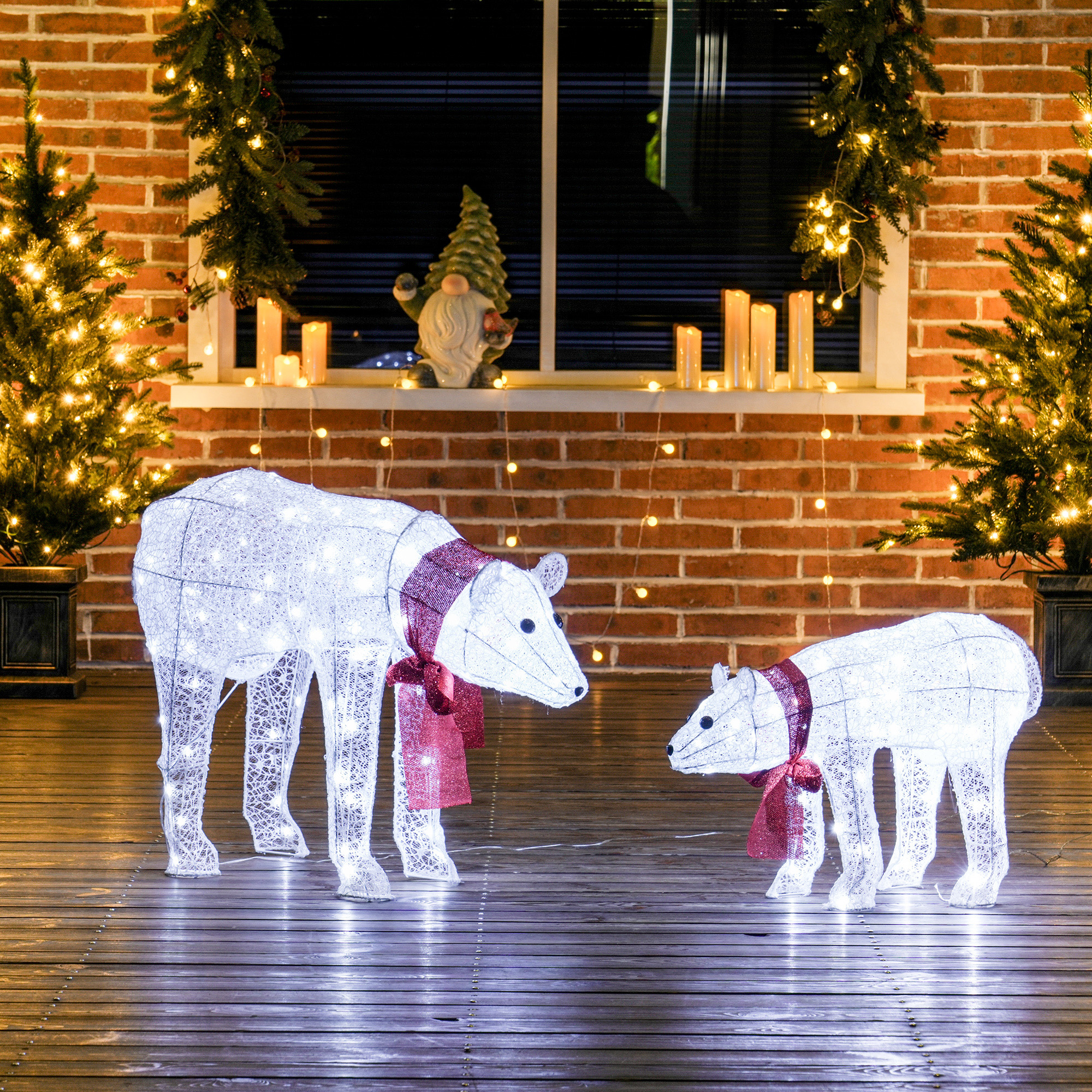 2-teilige Eisbären-Weihnachtsdekoration, 140 weiße LEDs, Wasserfest, Timer, für drinnen und draußen