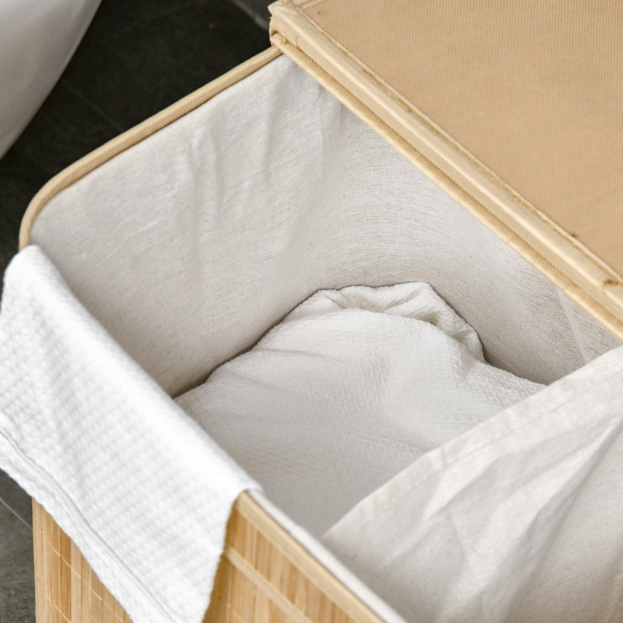 Faltbarer Bambus-Wäschekorb, handlicher 90 L Wäschebehälter mit herausnehmbarem Innensack und Deckel