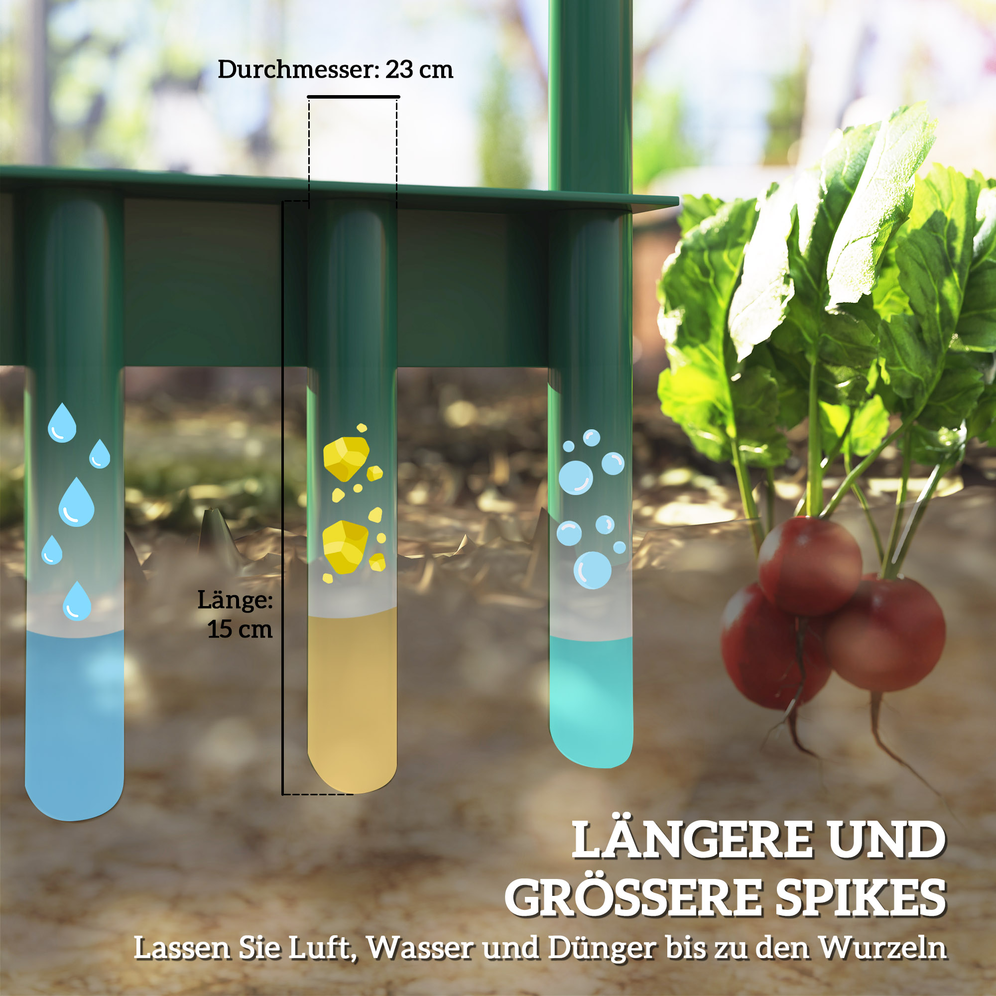 Rasenlüfter Aerifizierer für Rasen 30cm Breite Manuell Rasenbelüfter mit rutschfest Griff für Garten Höfe Dunkelgrün