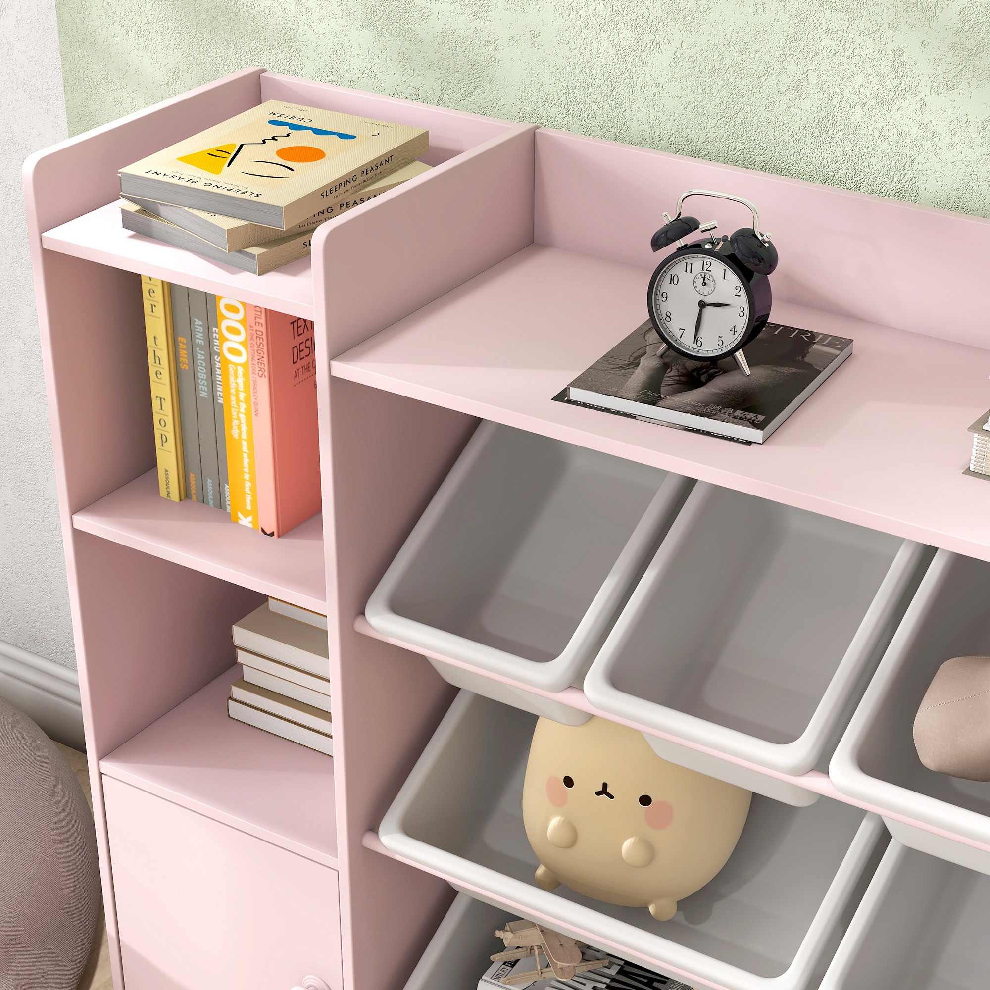 Kinder-Aufbewahrungsregal, Regal für Spielzeug und Bücher, zum übersichtlichen Aufräumen, 8 herausnehmbare Boxen, Rosa