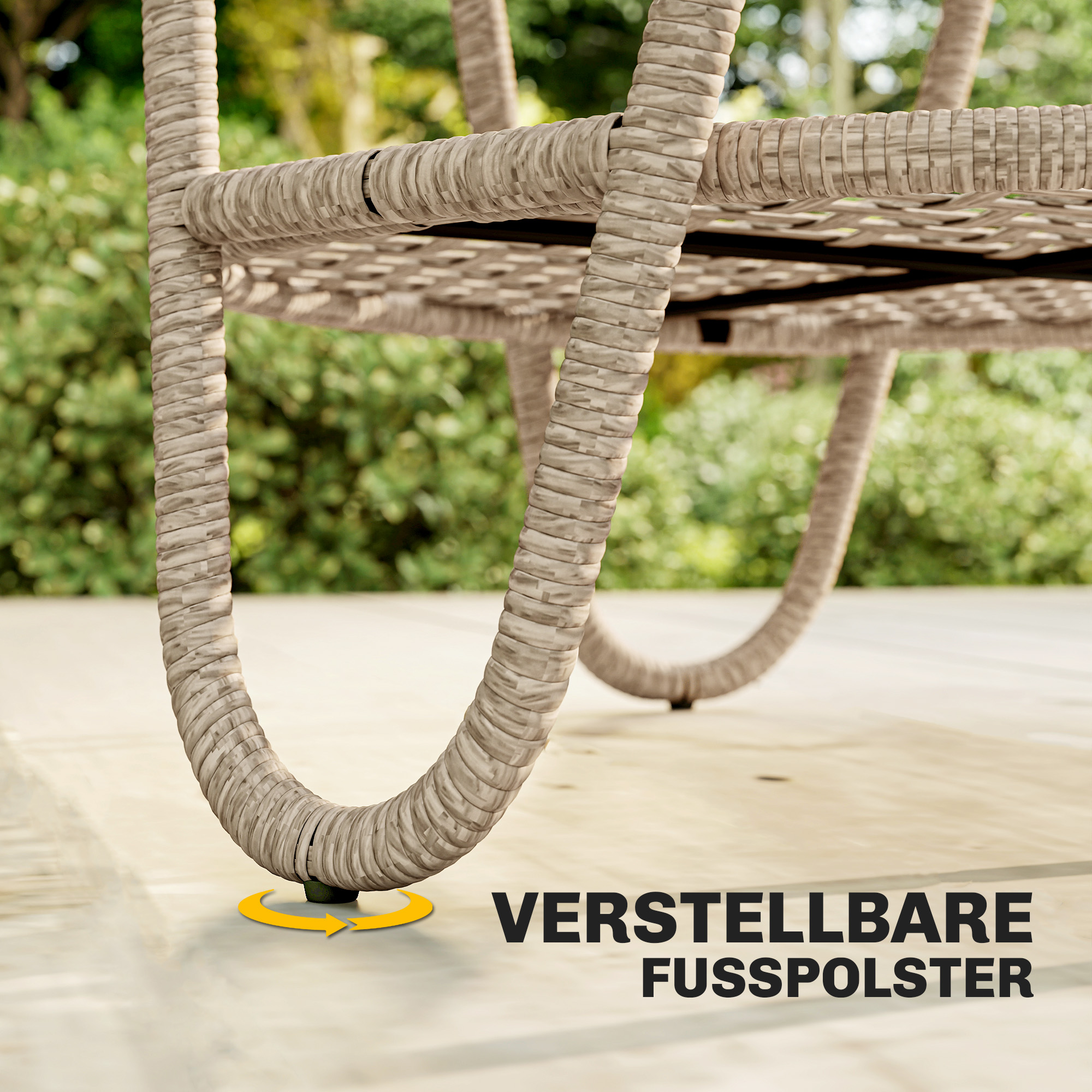 Beistelltisch aus Polyrattan 2-stöckiger Kaffeetisch mit Ablage Glasplatte verstellbaren Füßen 65 x 65 x 50 cm Gelb