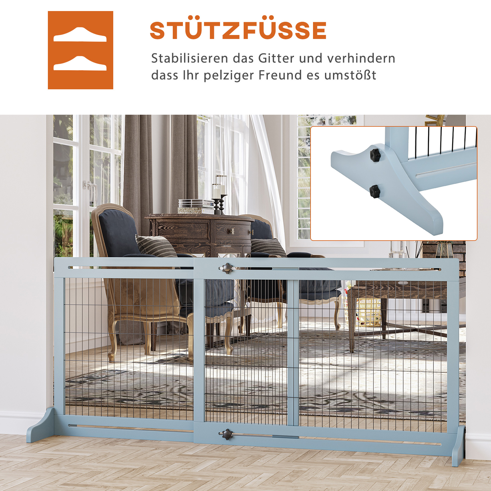 Hundeschutzgitter, Treppenschutzgitter, 180 cm hoch, höhenverstellbar, Grau + Schwarz