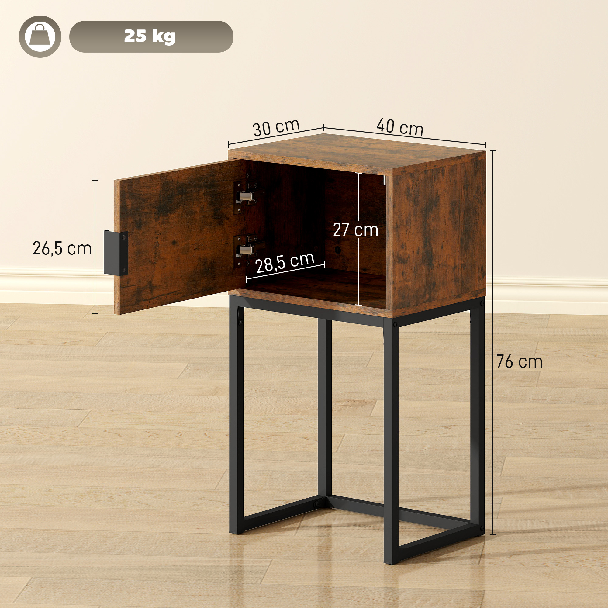 Konsolentisch Schmal, Schrank, Industrie-Design, Wohnzimmer Flur, 40x30x76cm, Rustikal-Braun