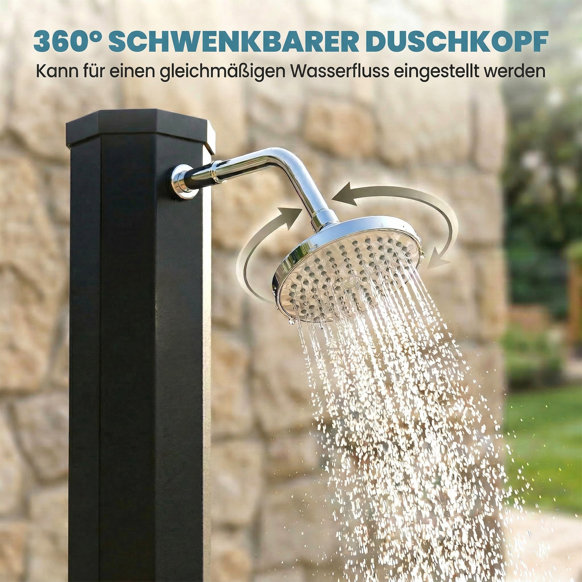 Solardusche 60L Gartendusche mit schwenkbarem Regenduschkopf Wasserhahn, einstellbarer Temperatur