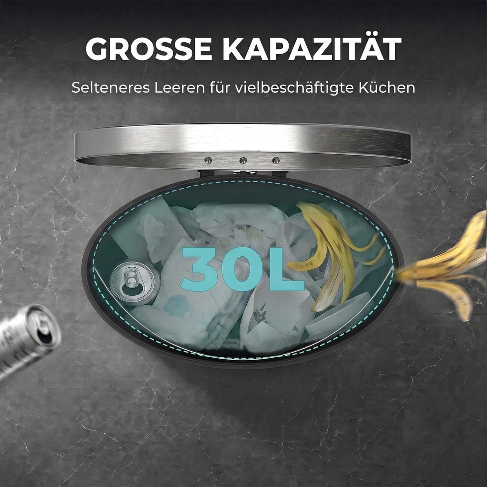 Mülleimer mit Soft-Close Deckel Treteimer mit Herausnehmbarem Inneneimer 30L Silber