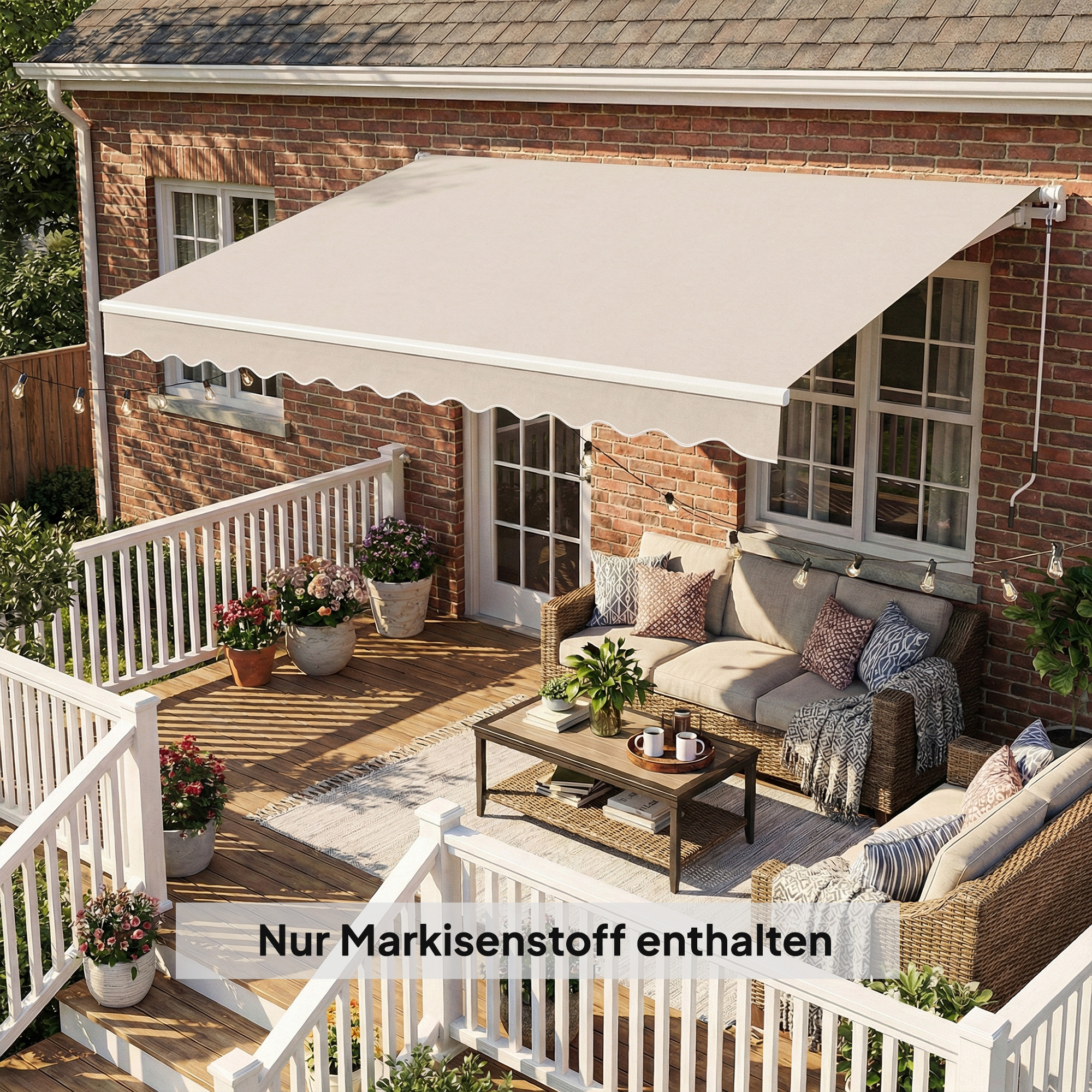 Ersatzstoff für Markise - Sonnenschutzdach UPF 50+ für 3,5 x 2,5 m Rahmen, Cremeweiß